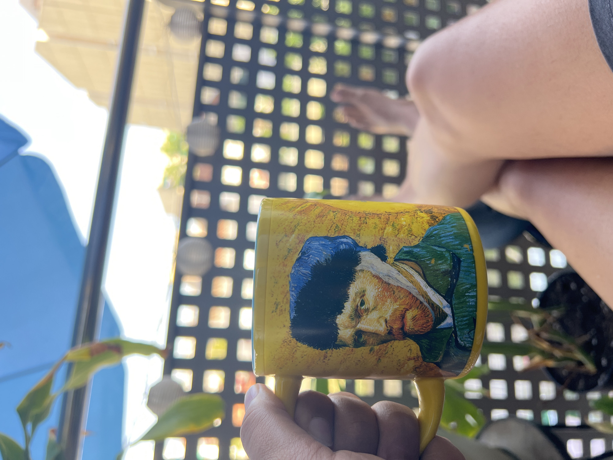 Van Gogh mug at an outdoor table in Mollet del Vallès