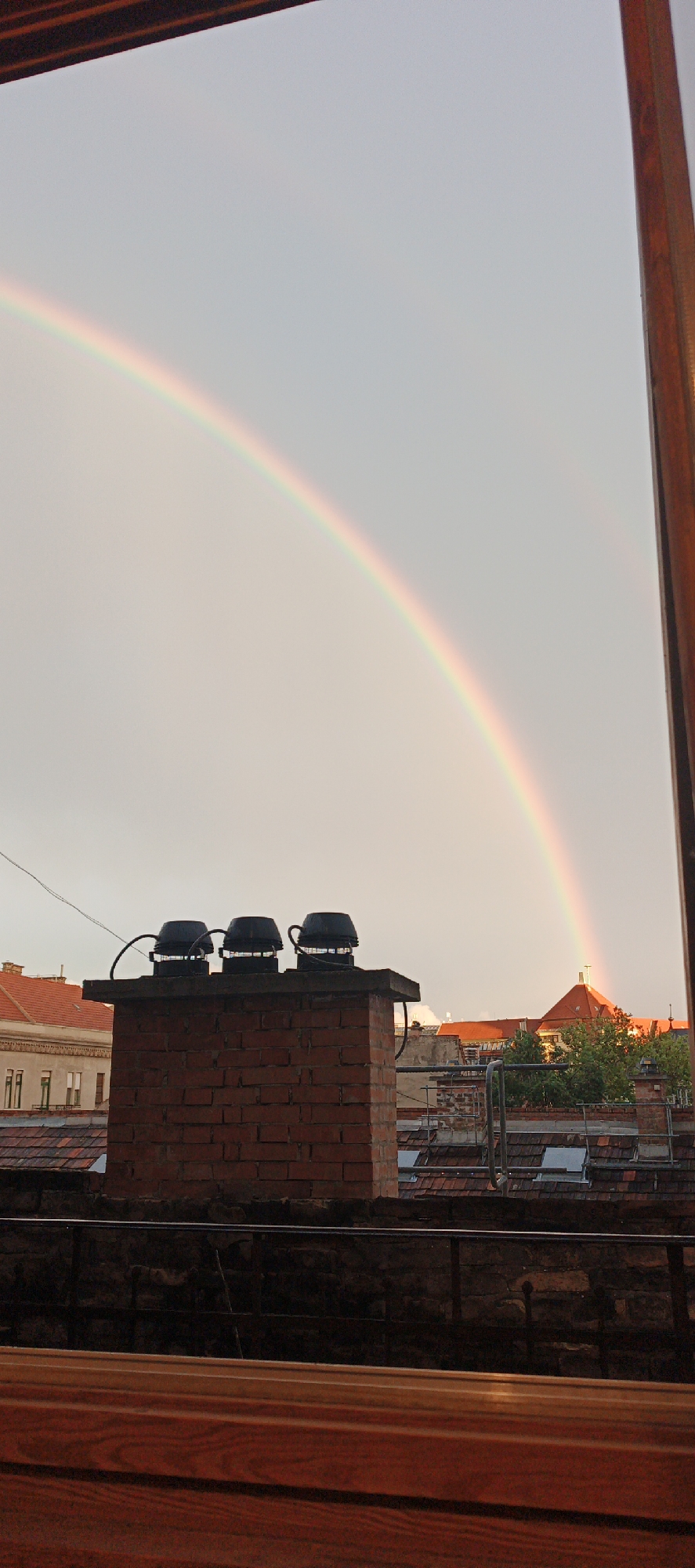 Rainbow appears over Budapest rooftops Thursday evening