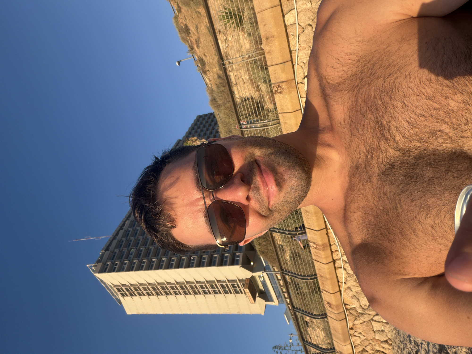 Tel Aviv beach scene with hotel backdrop