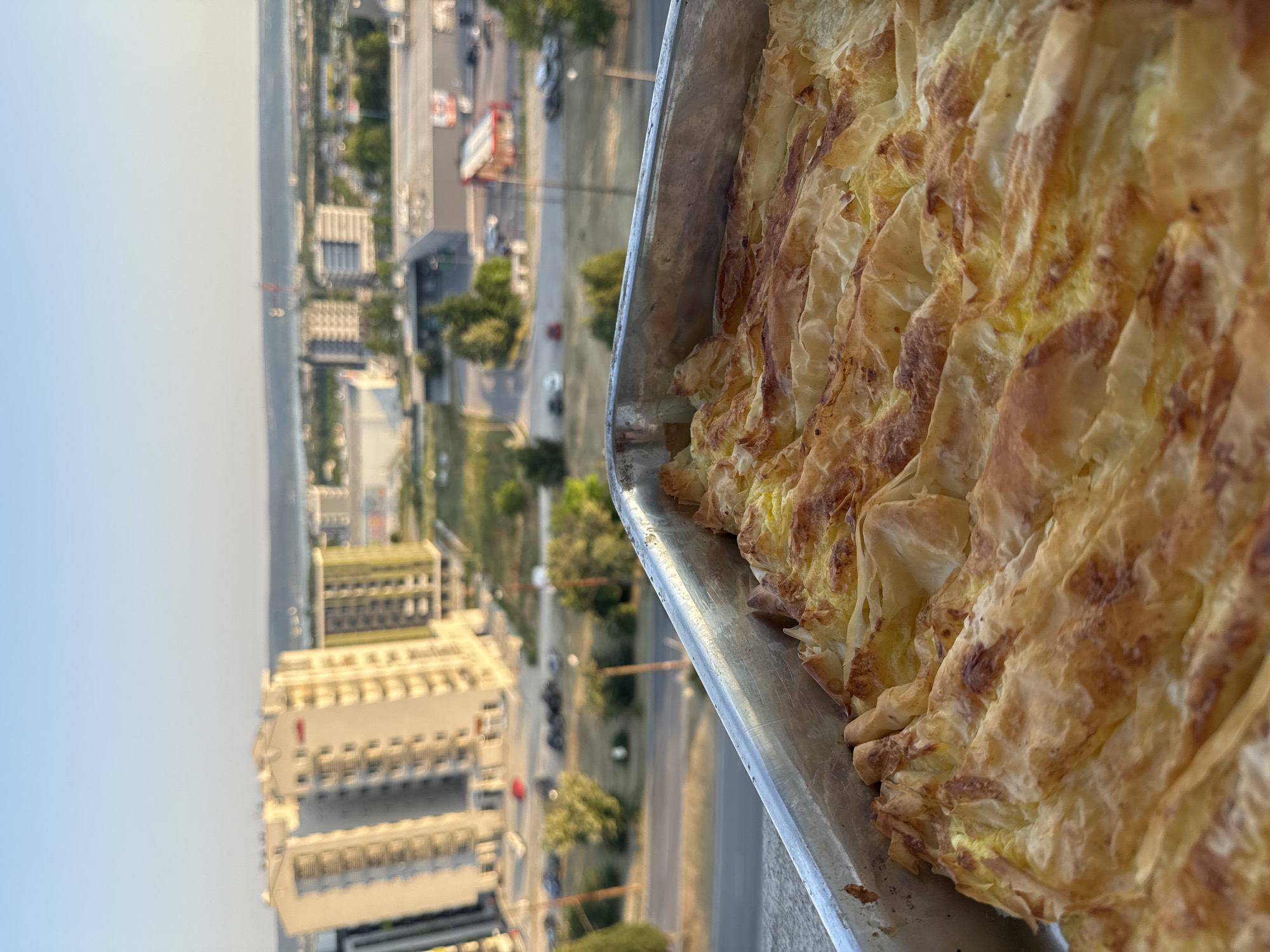 Golden-brown layered pastry fresh from the pan, Varna
