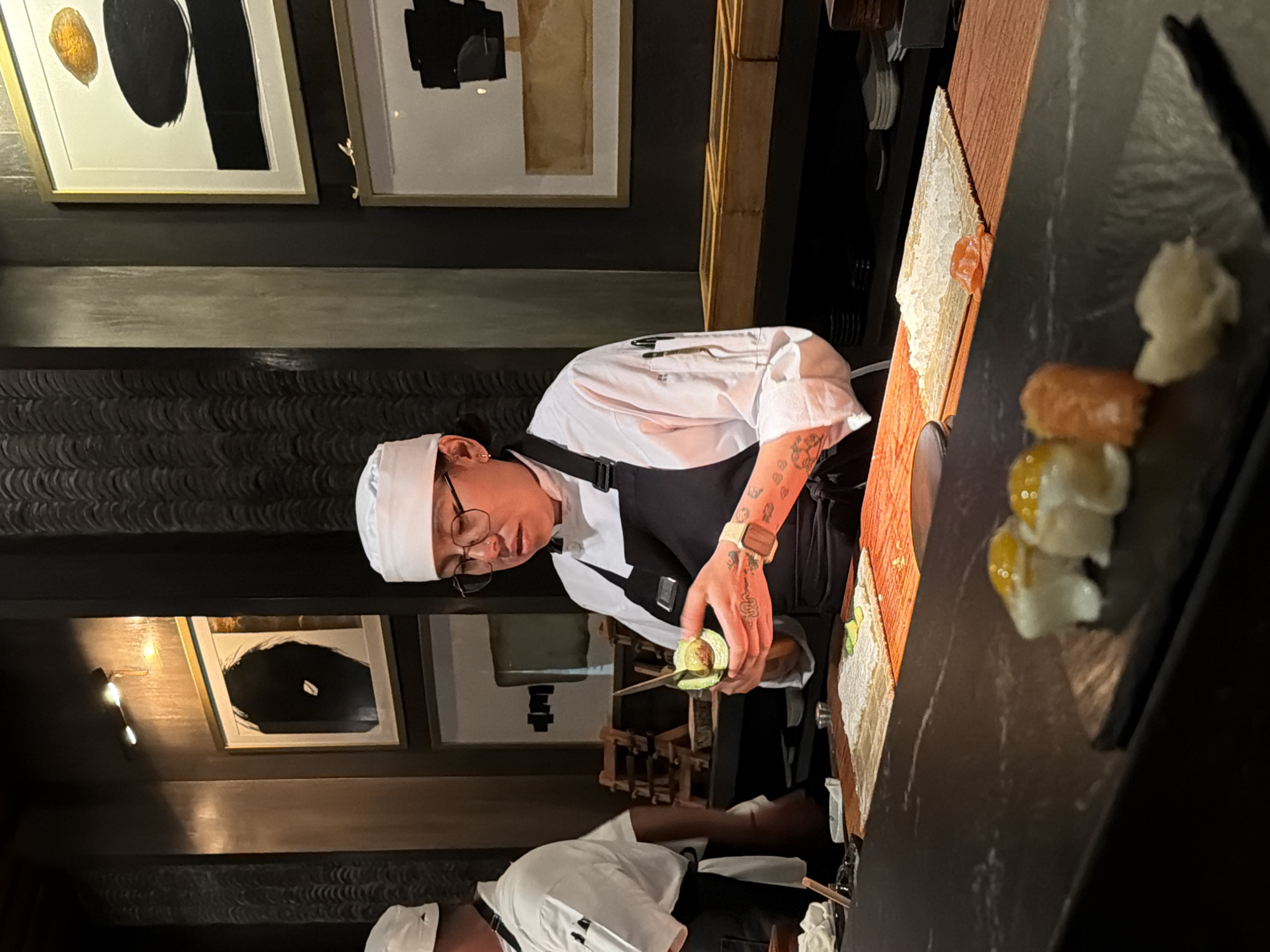 Early morning sushi preparation observed at Puebla restaurant