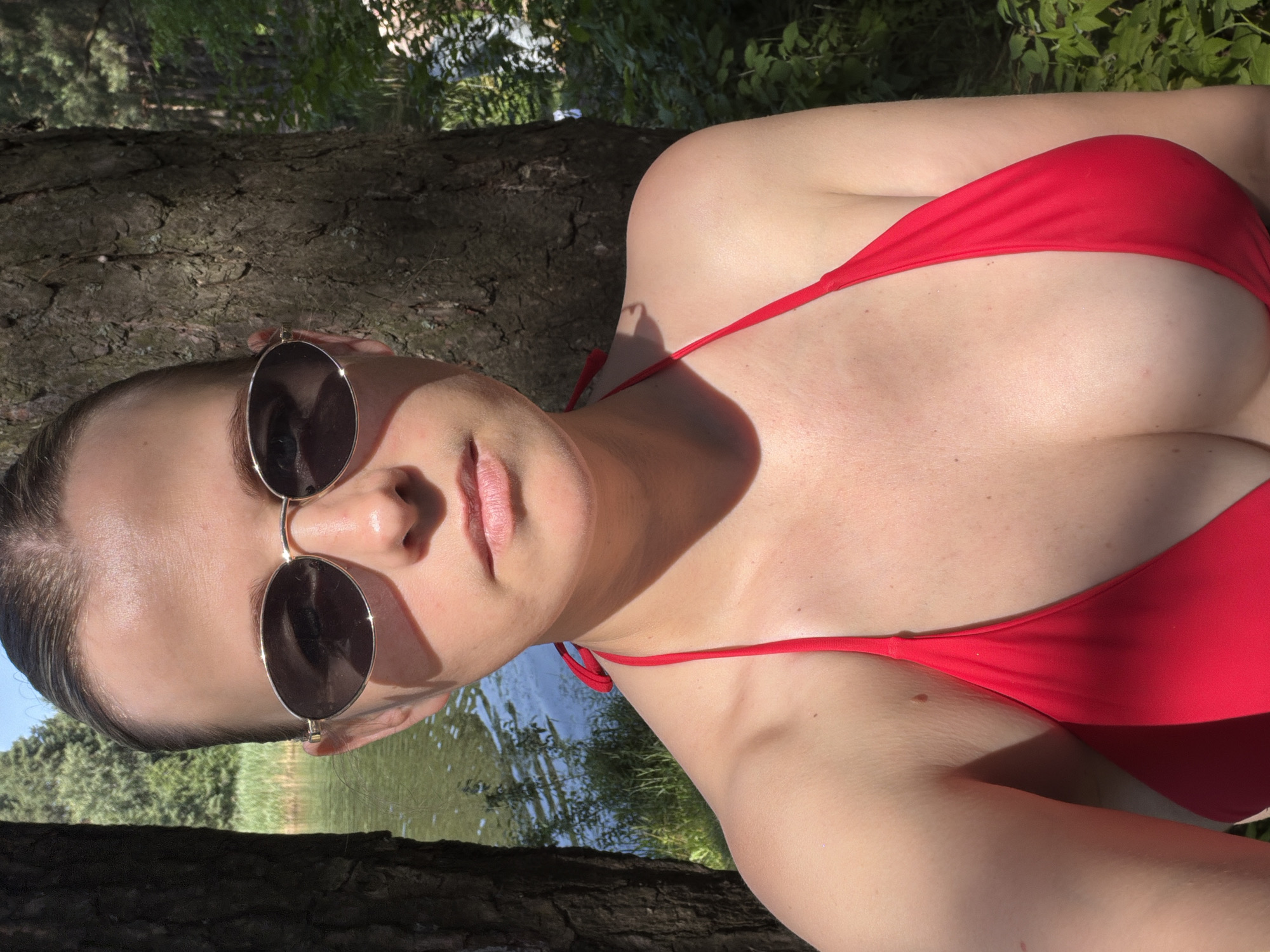 Lazy summer afternoon at a pine-lined lake