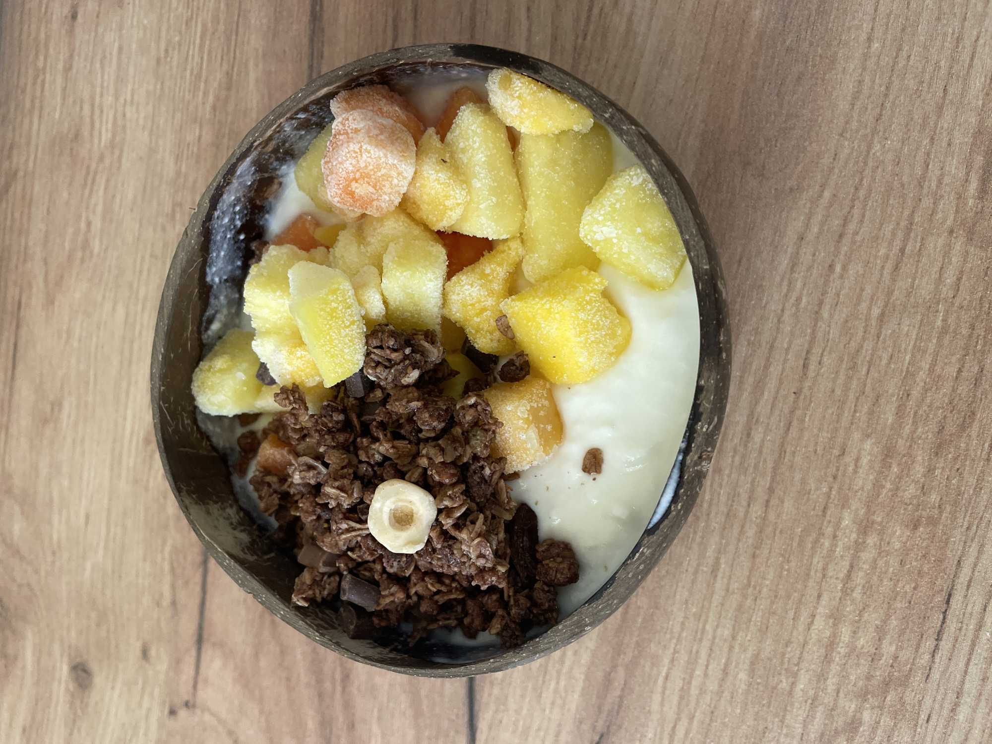 Breakfast bowl with yogurt and granola captured in Bulgaria