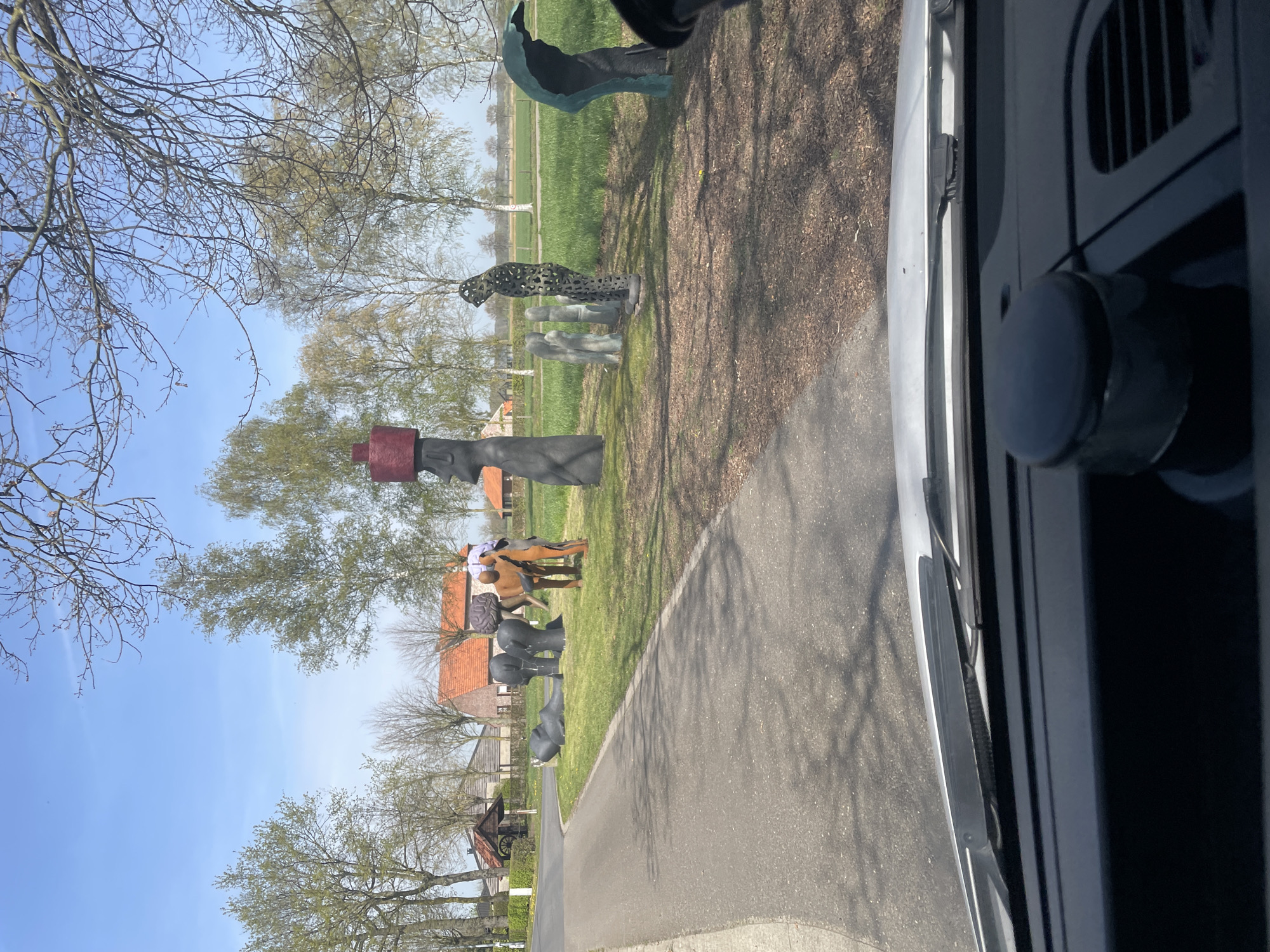 Modern sculpture park spotted roadside in Geel, Belgium