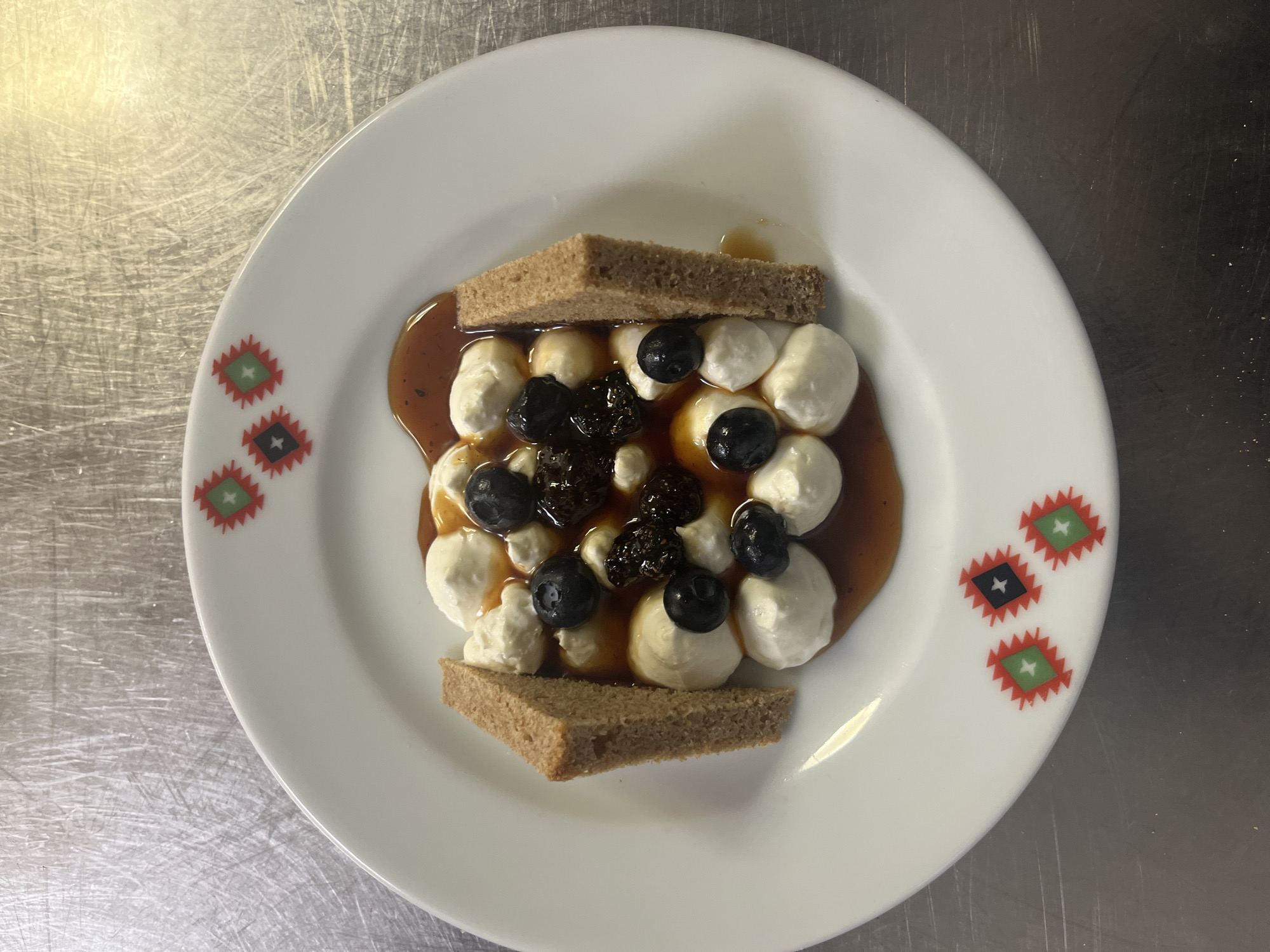Plated dishes on a restaurant line in Varna