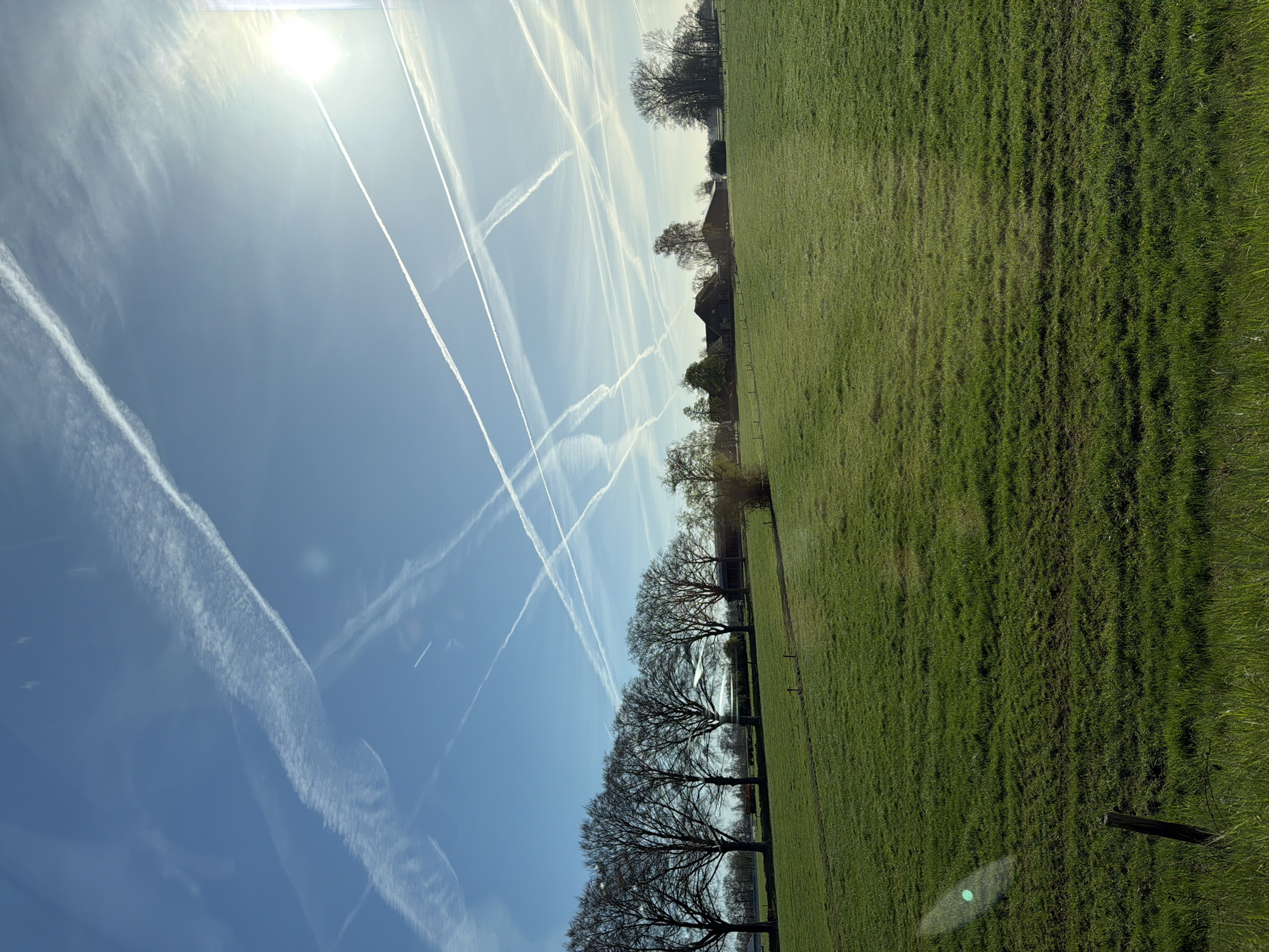 Clear skies with contrails observed over Vaassen countryside