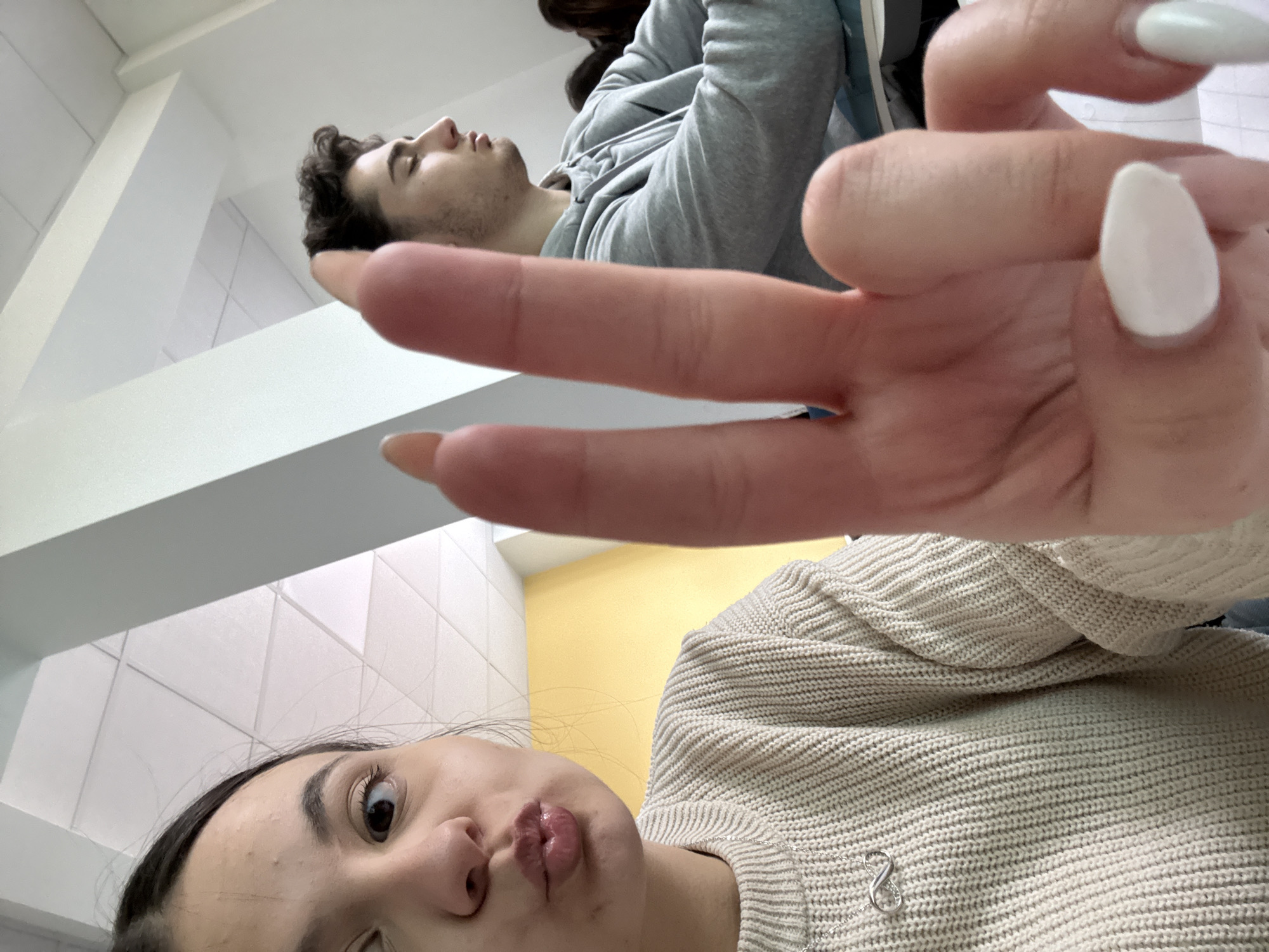 Students take selfies during science class in Bulgaria