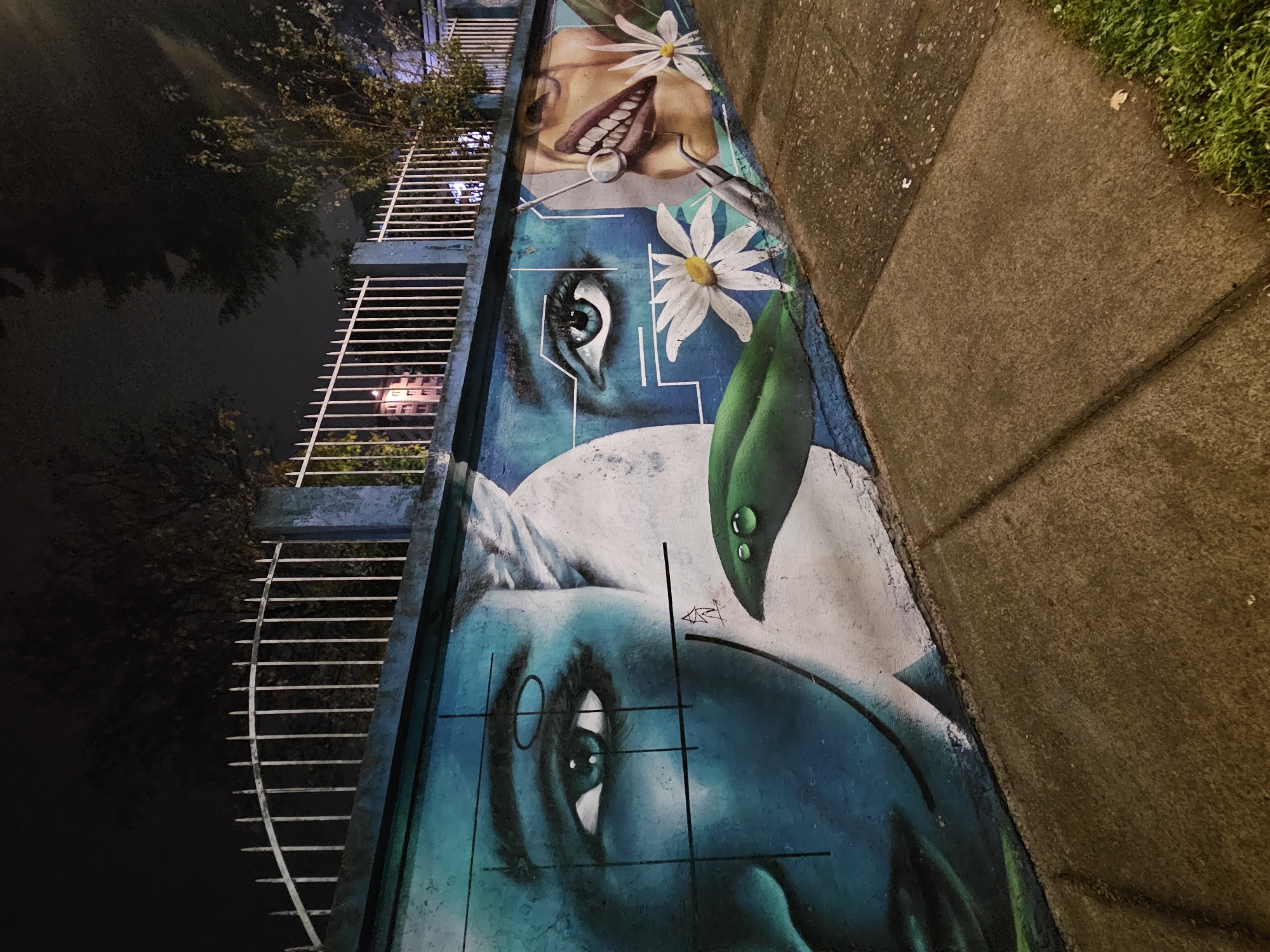 Street mural with three faces documented in Temuco, Chile
