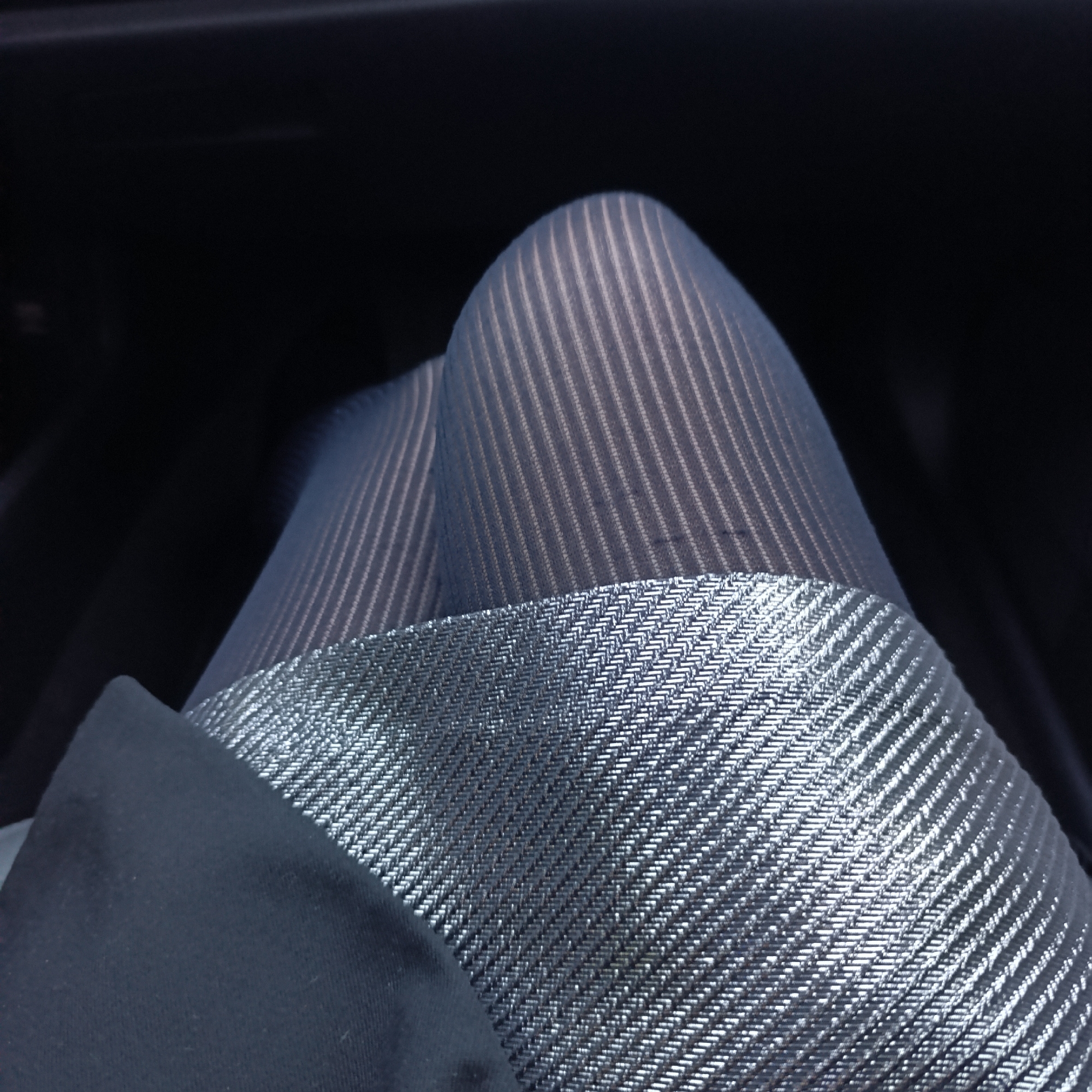 Person in striped tights photographed in vehicle, Markovo