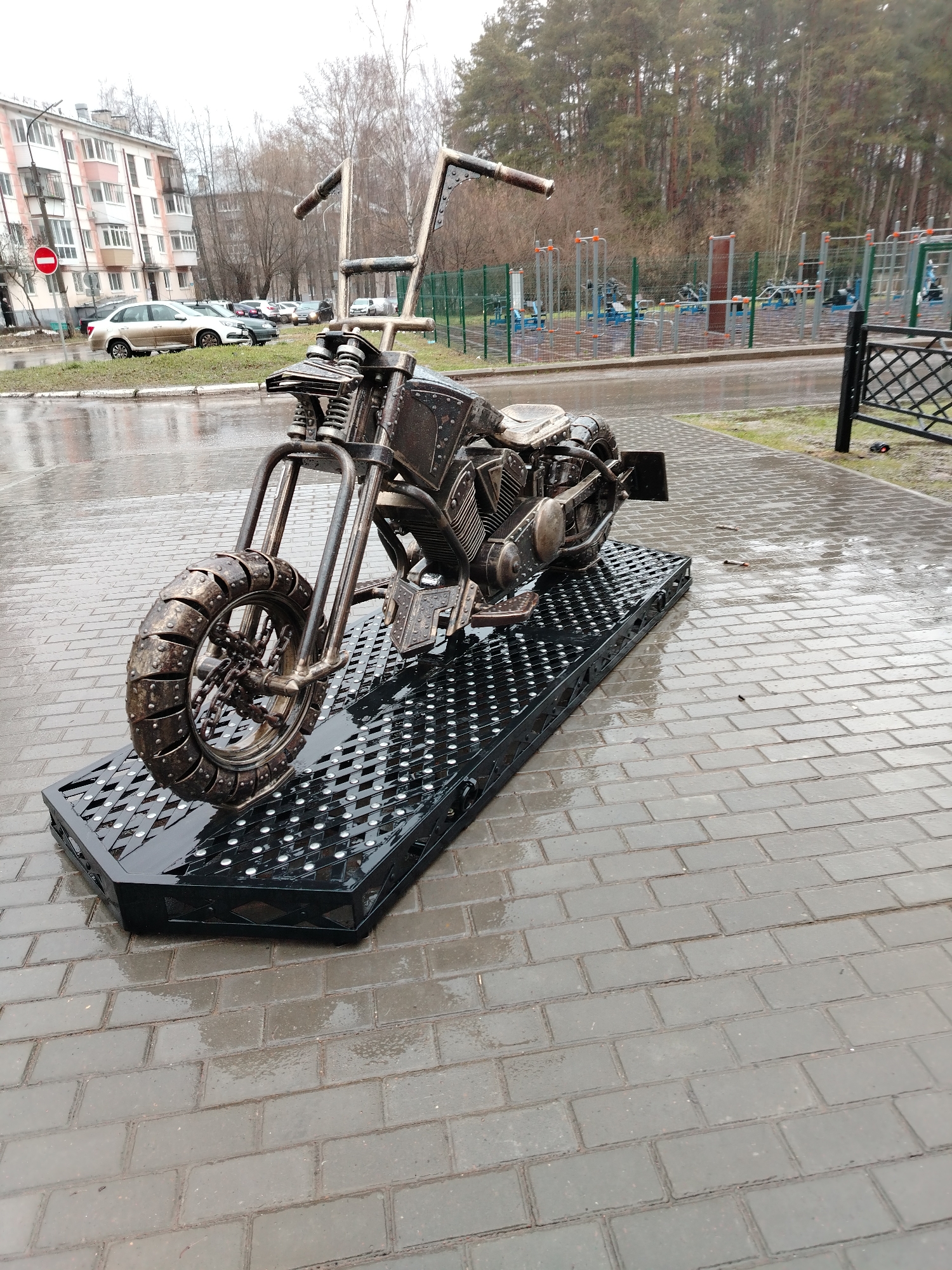 Urban scenes documented during rainy afternoon across unknown city
