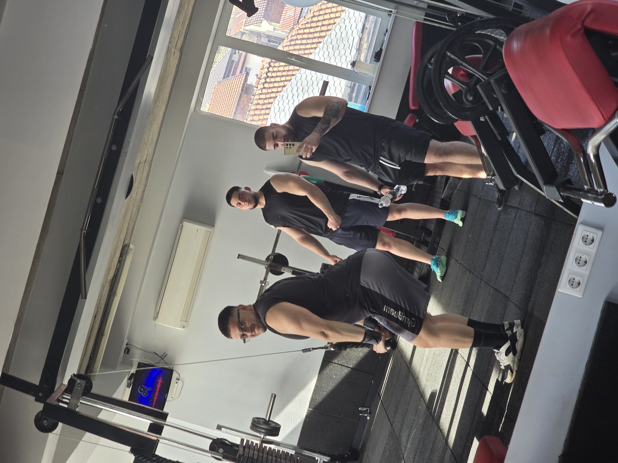 Men work out at gym in Buhovo, Bulgaria