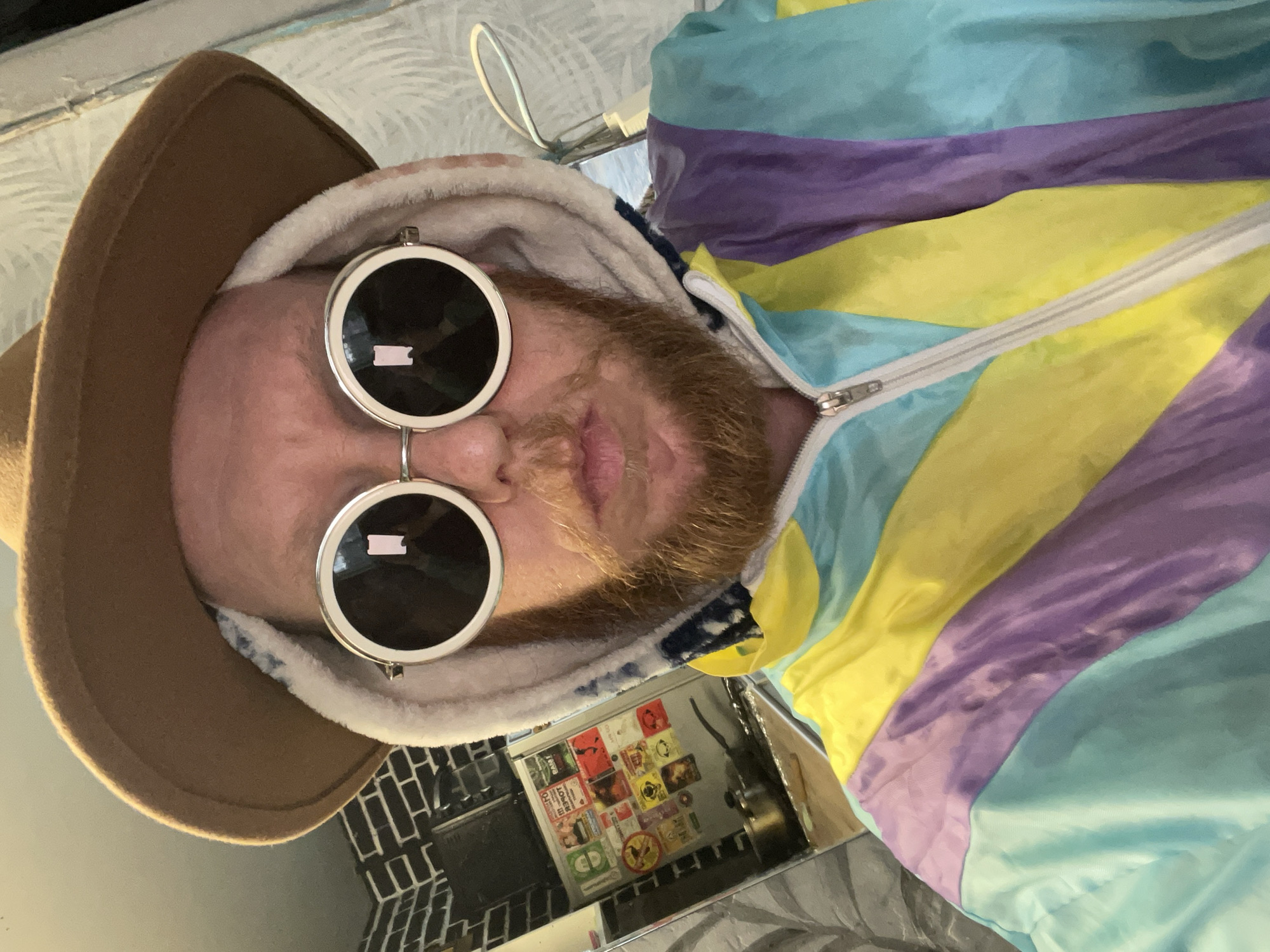 Fit check selfies in Saint Petersburg, bold accessories, prayer flags