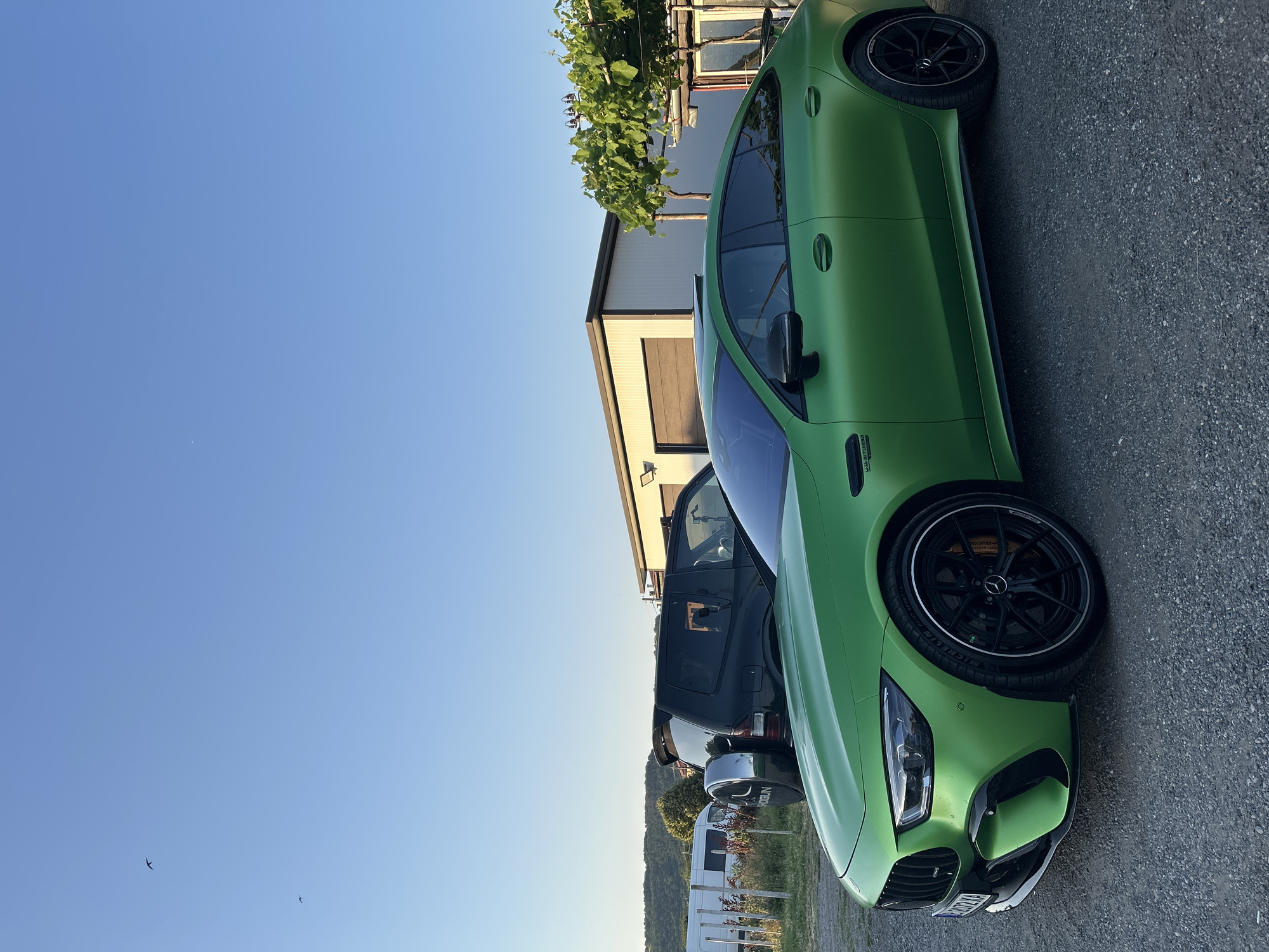 Matte green Mercedes-AMG GT 63 S parked at Slanchevo property
