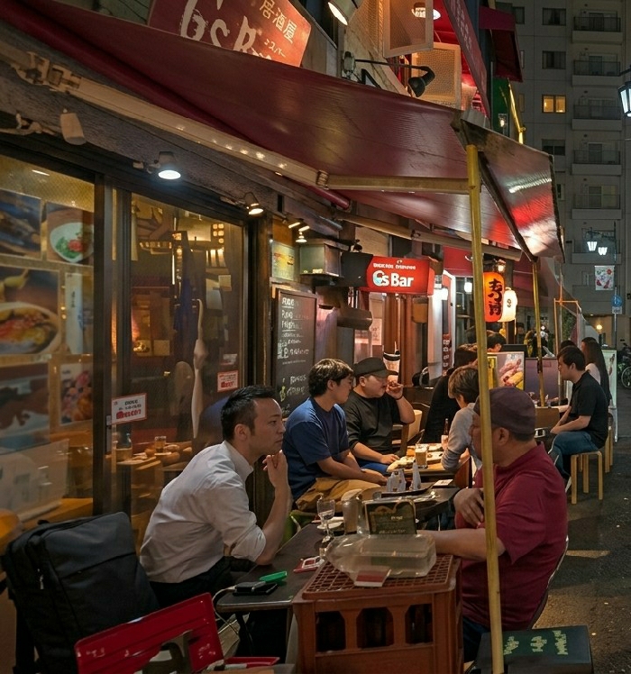 Evening street scenes captured in illuminated Shinjuku commercial district