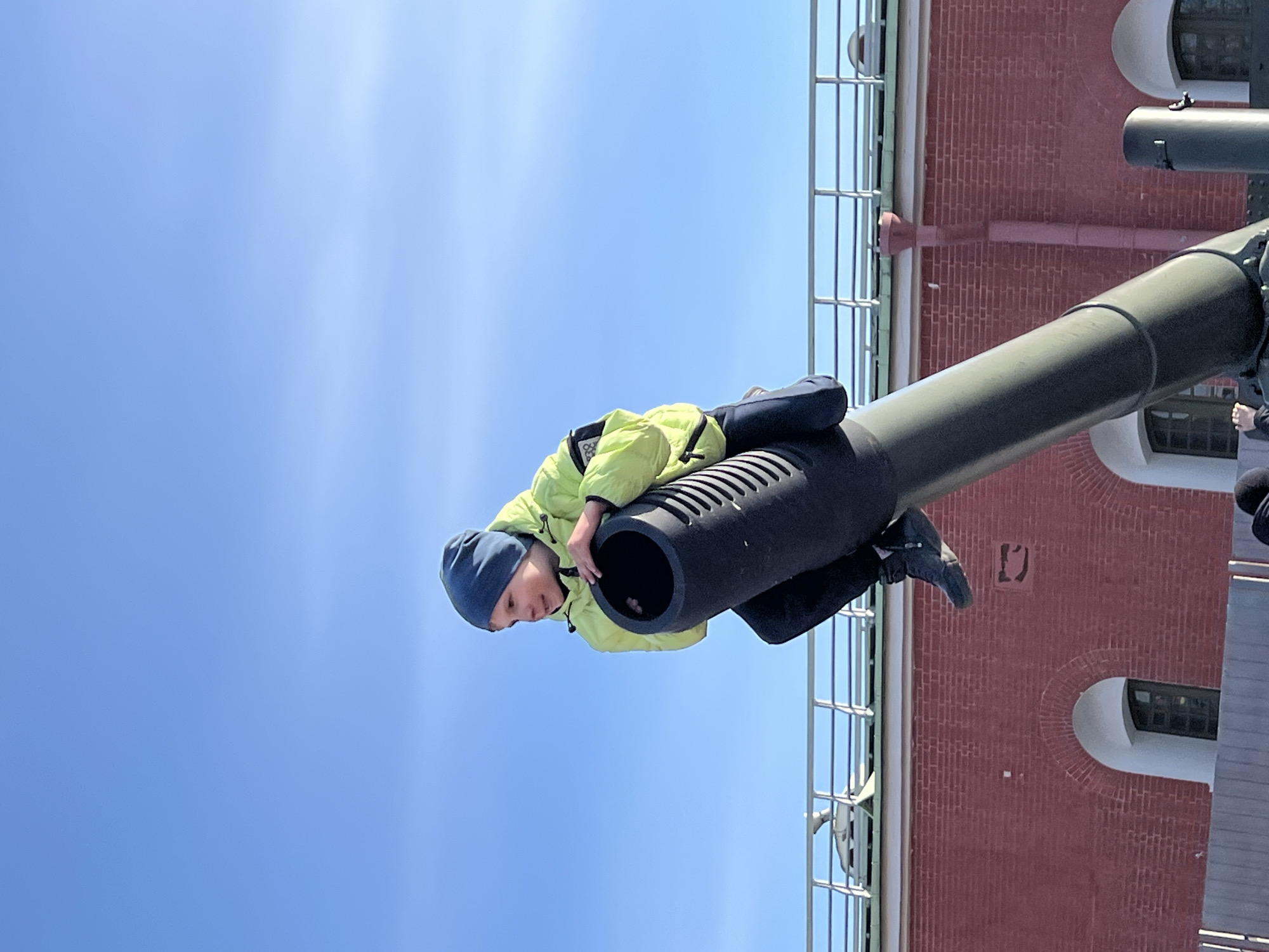 Child climbs into historic cannon at Peter and Paul Fortress