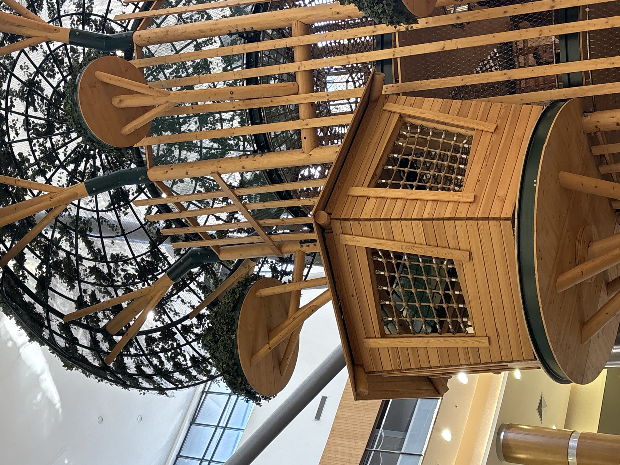 Mall visit: tree-shaped play structure, Costa Coffee, jelly lollipop