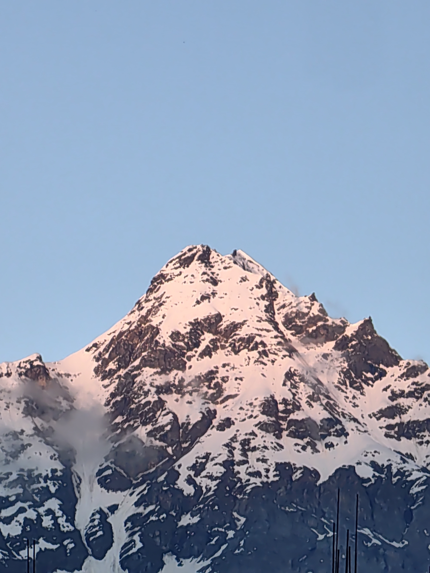 Keylong town and its Himalayan surroundings, day into dusk