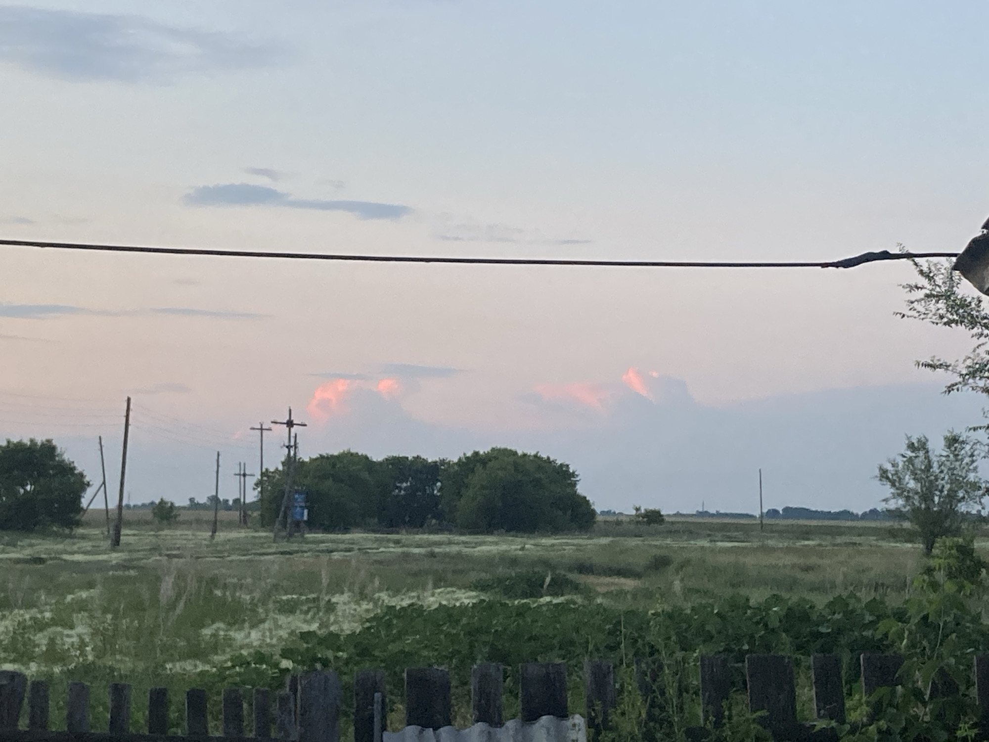 Dusk settles over the rural village of Rakity, Russia