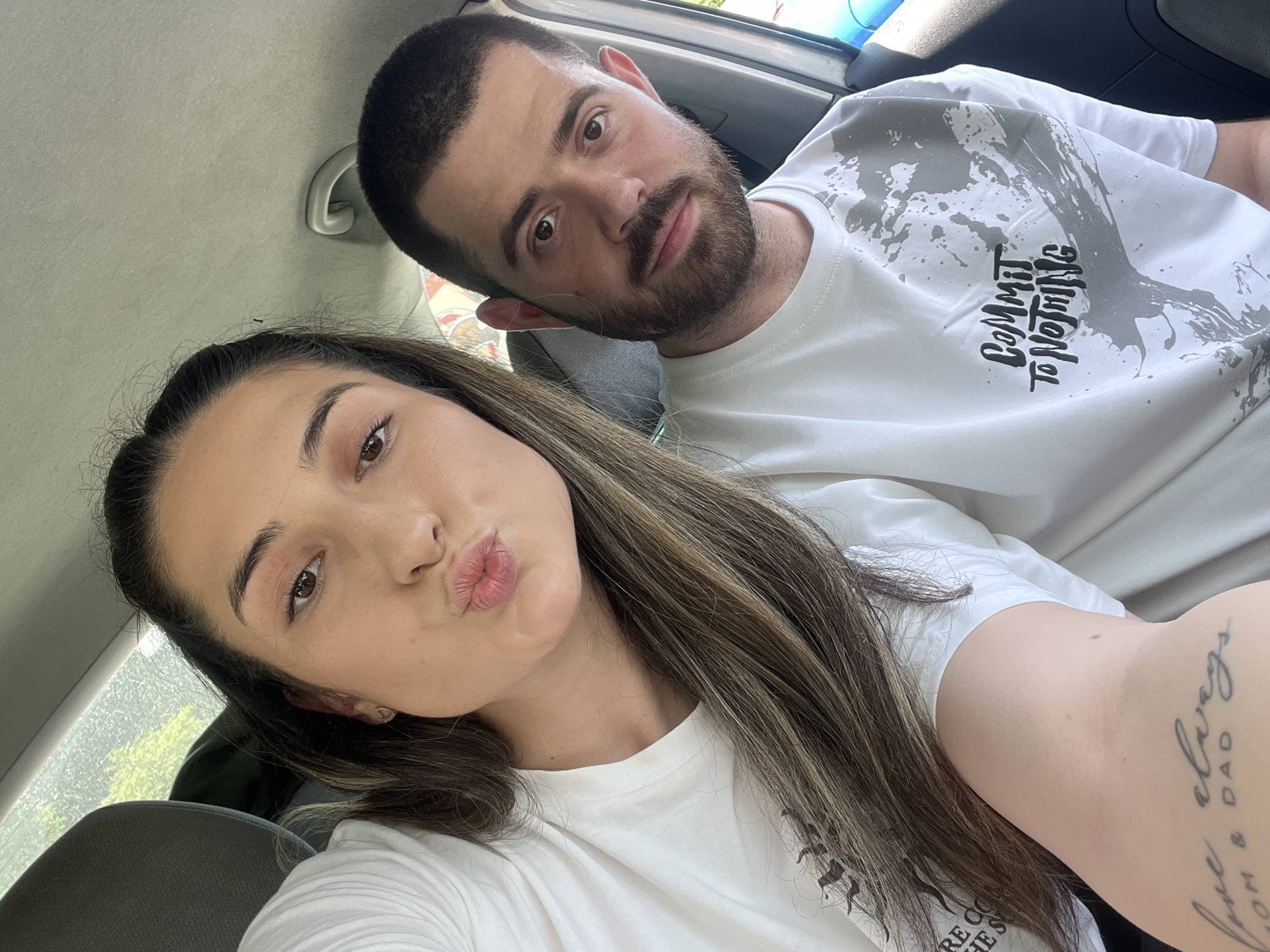 Two people take selfie in vehicle, Plovdiv Bulgaria