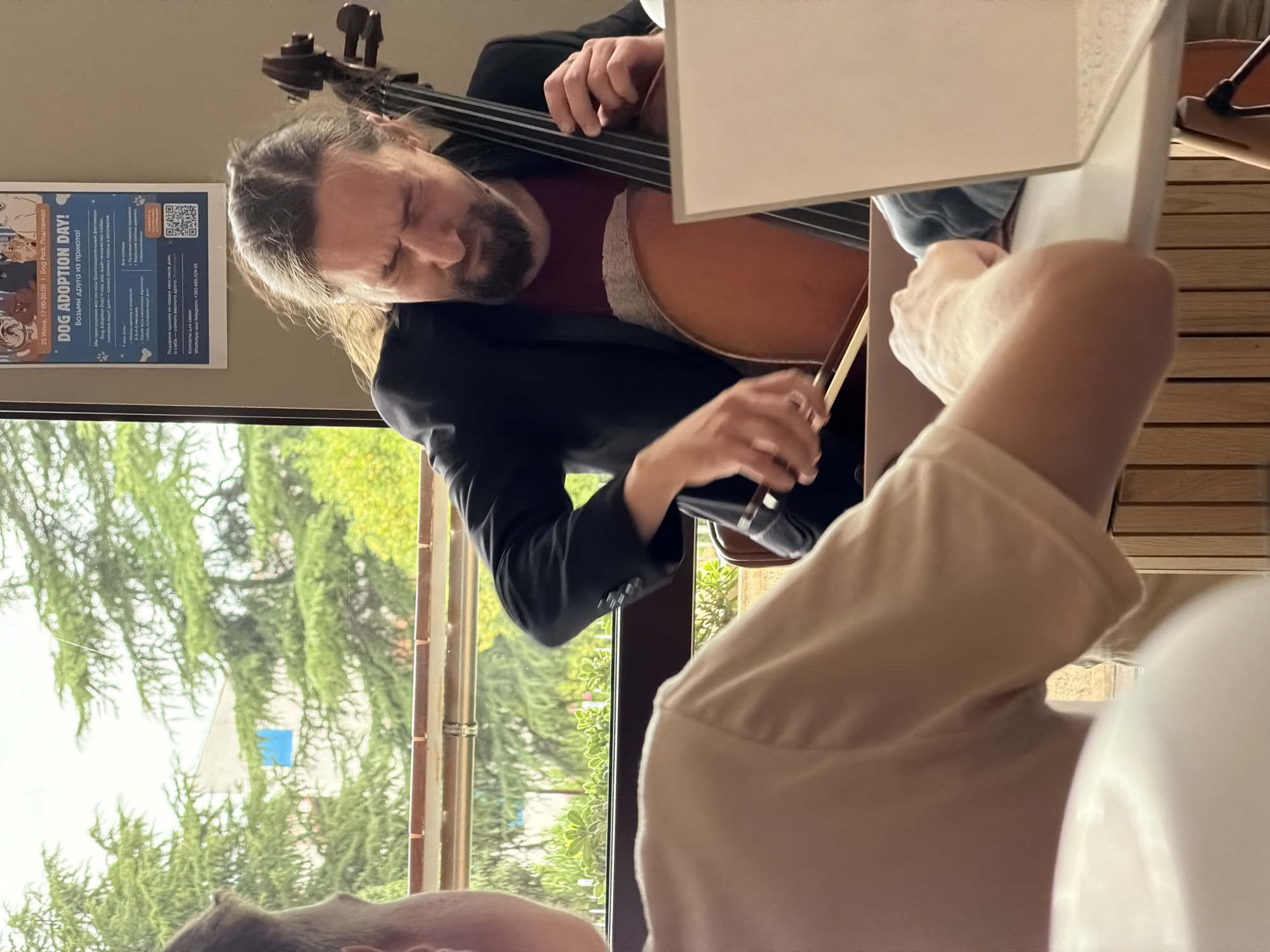 Cellist performs indoors in Budva, Montenegro