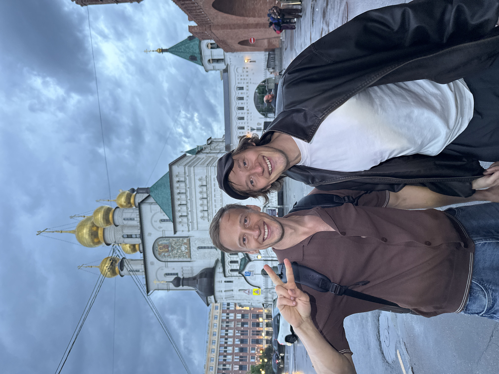 Casual photo stop near Church of the Transfiguration, Saint Petersburg