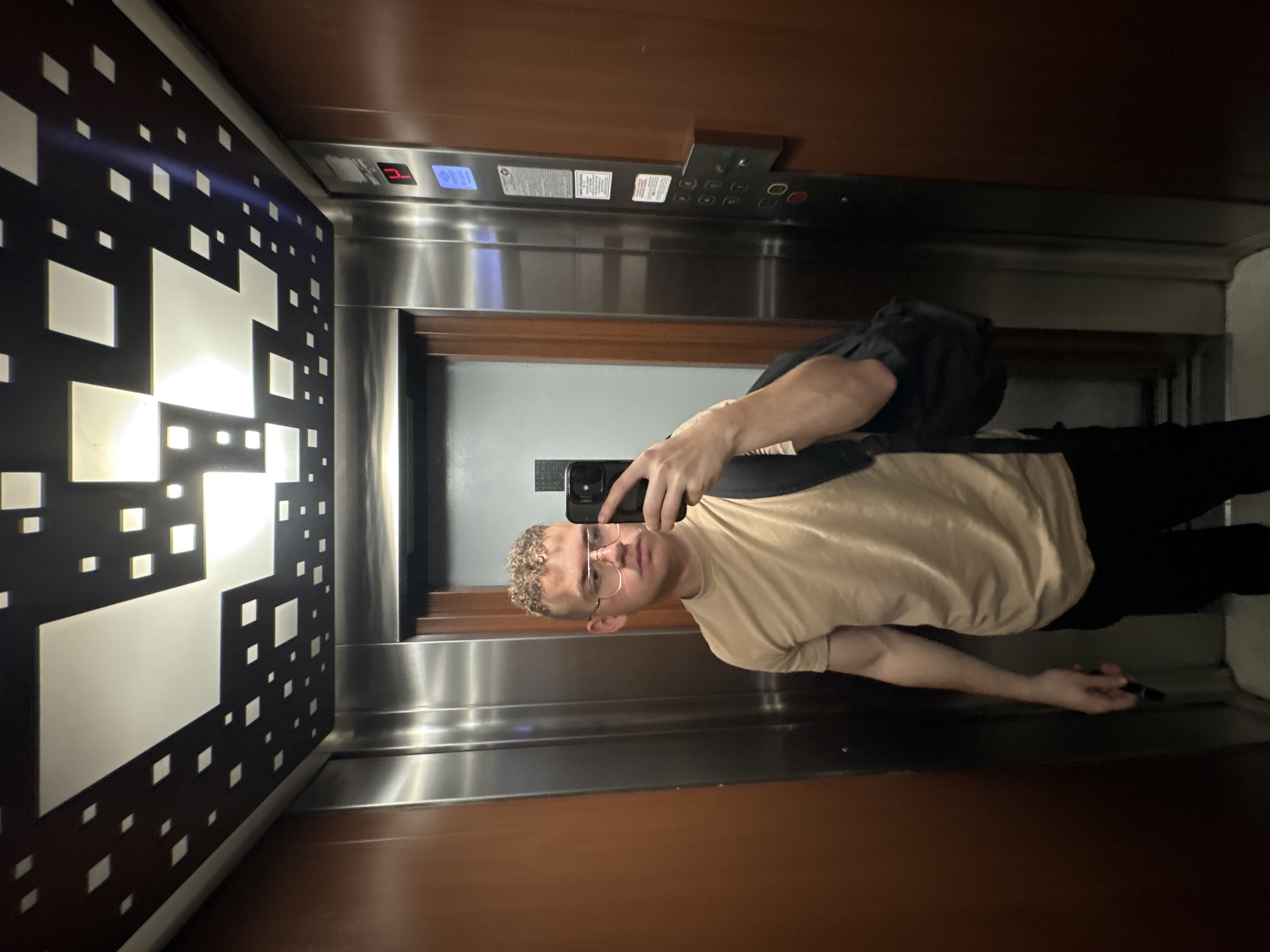 Person takes elevator selfie in Plovdiv, Bulgaria