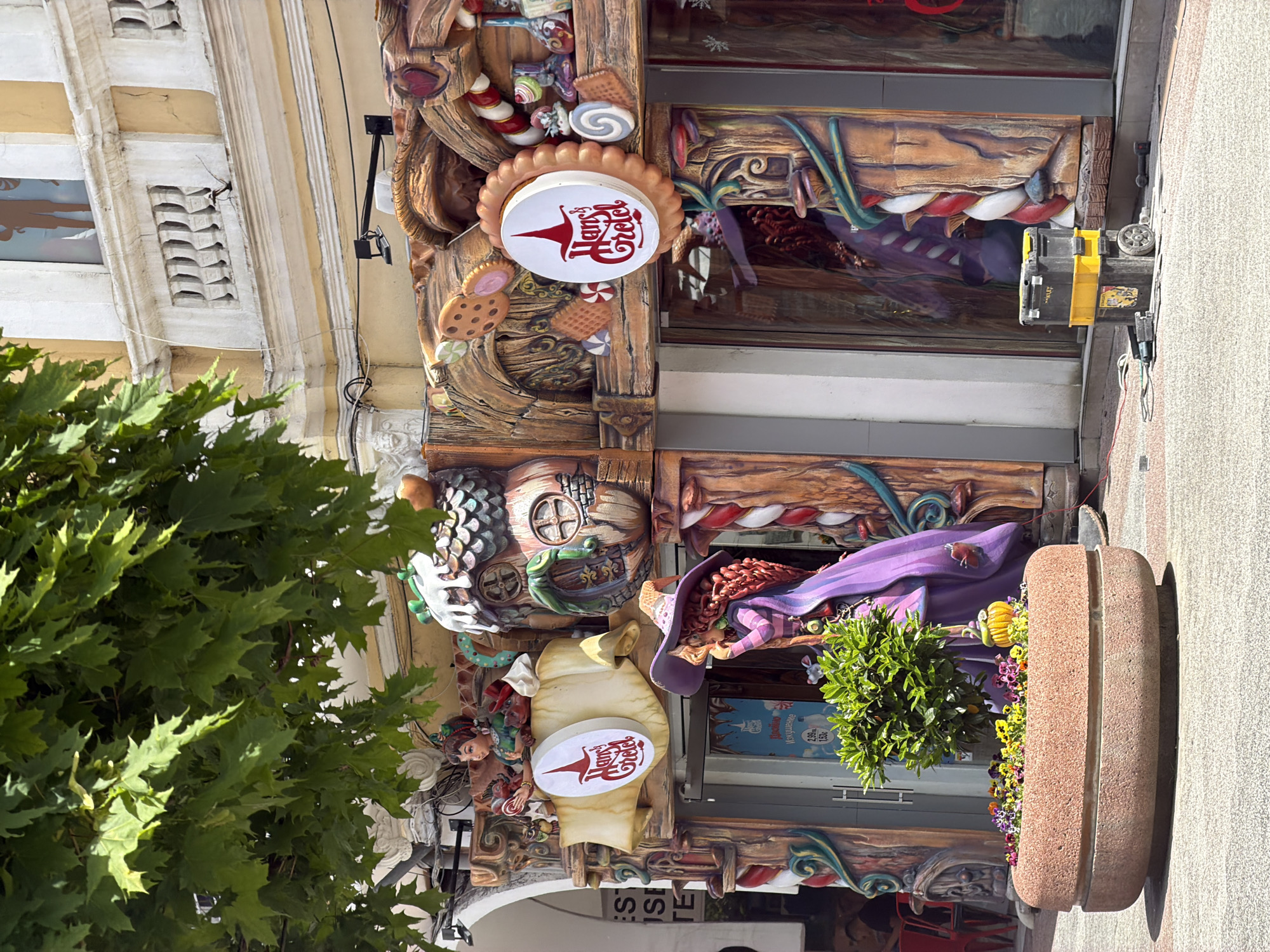 Whimsical building facade documented in Plovdiv, Bulgaria