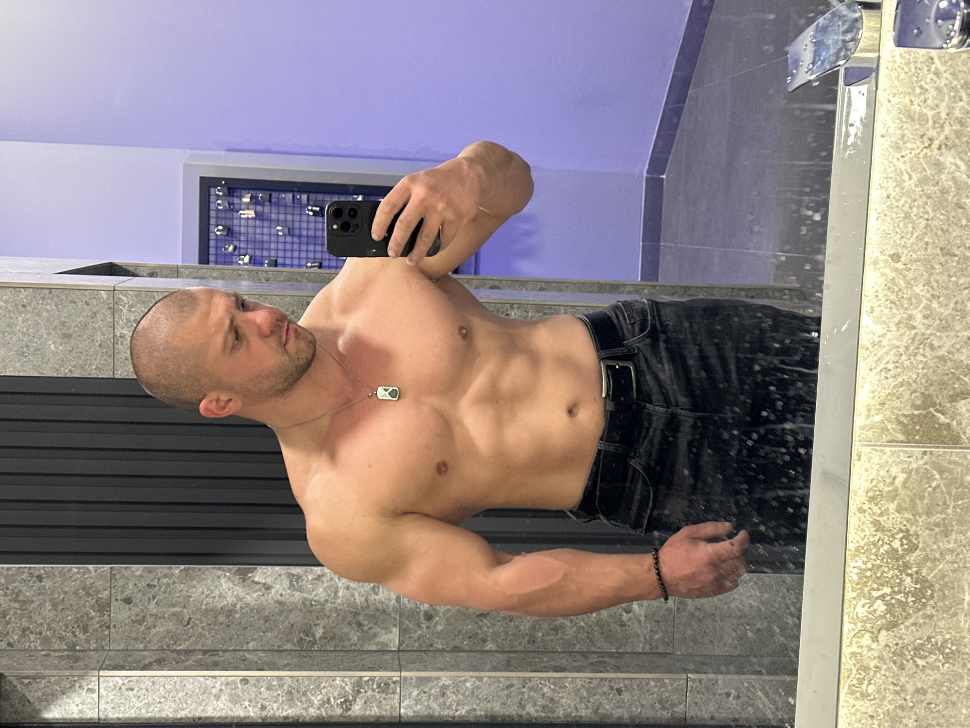 Man takes bathroom selfie in Burgas, Bulgaria