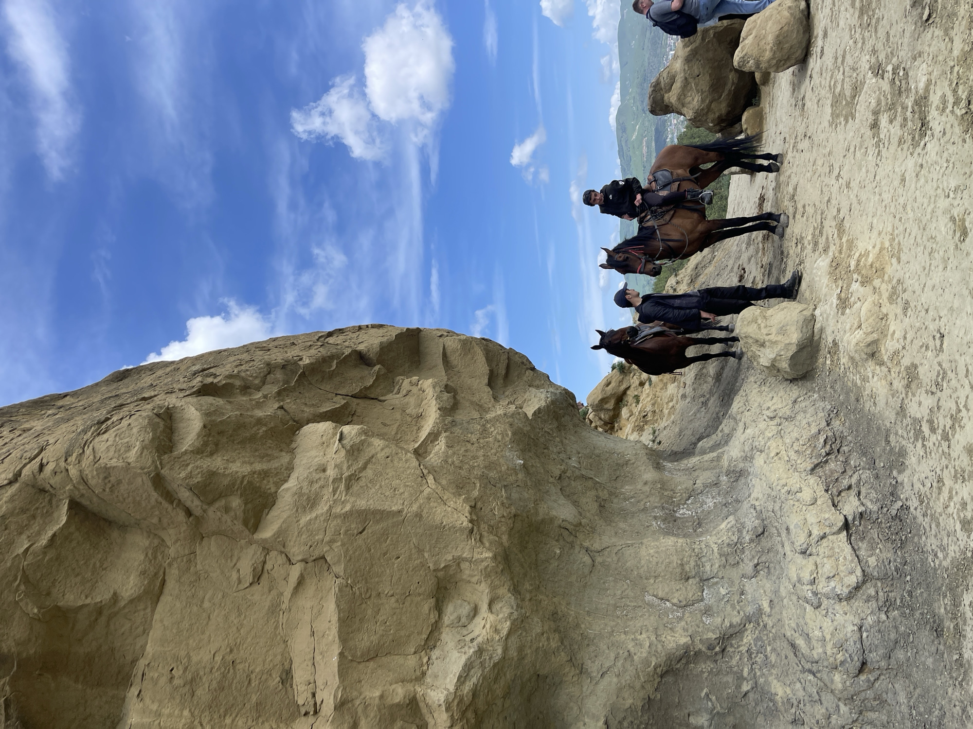 Tourist group explores rocky formations near Мирный, Russia
