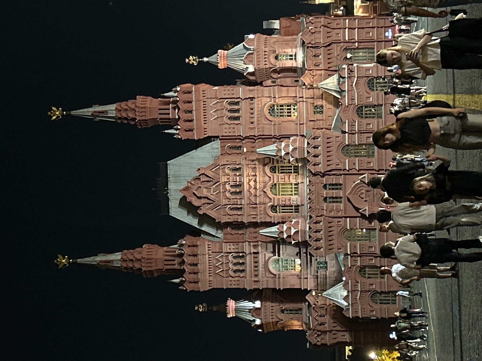 Lenin's Mausoleum glowing at night in Red Square