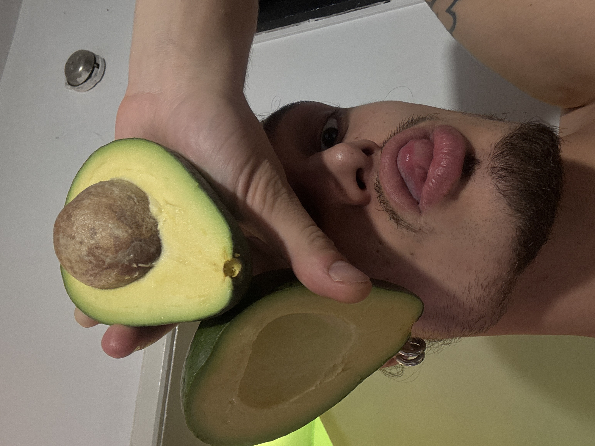 Avocado toast prep with a side of bell pepper goofing around