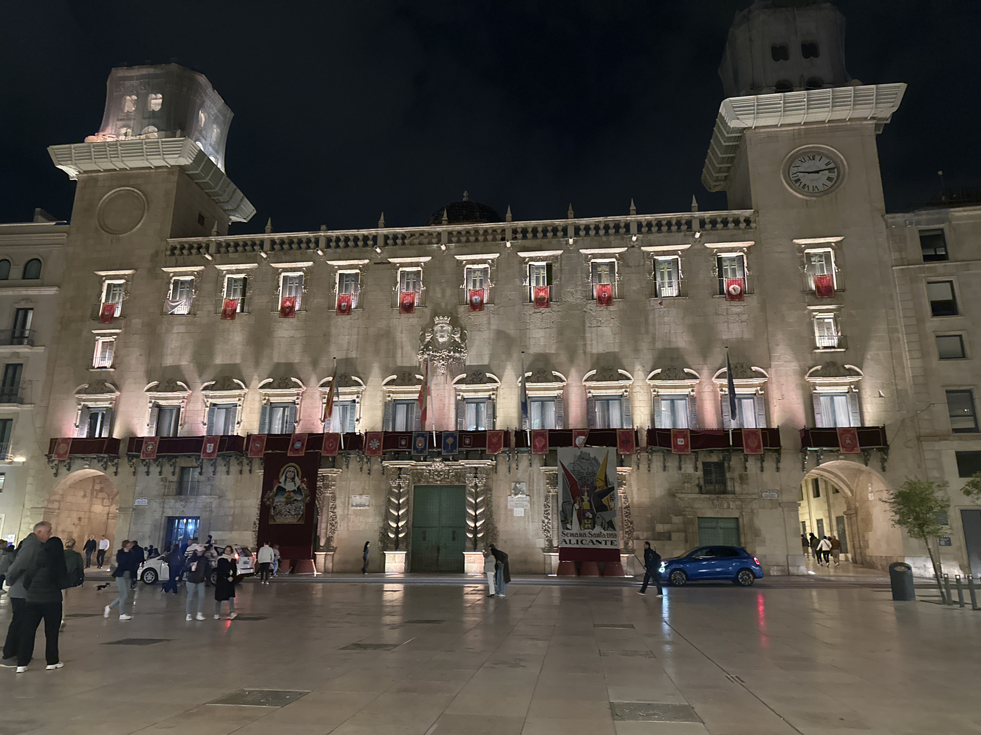 Alicante City Hall Illuminated with Holy Week Historical Display