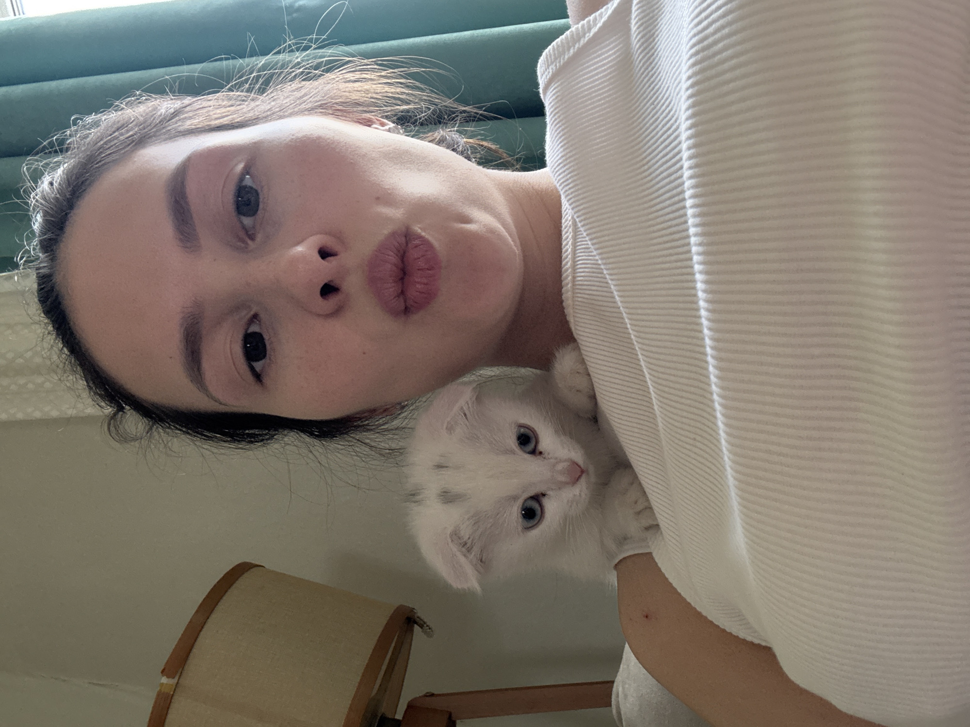 Woman takes selfie with kitten in Yekaterinburg