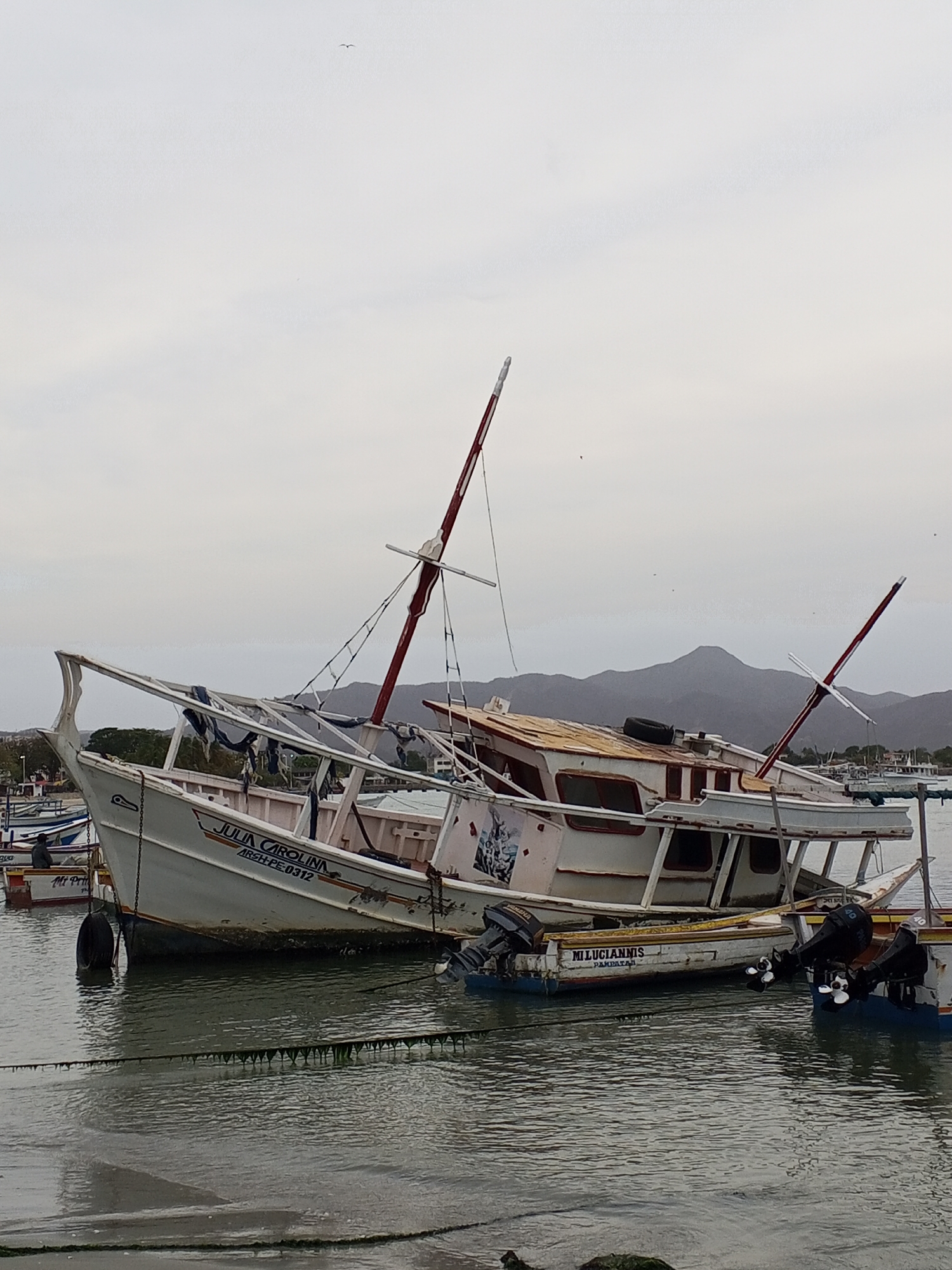Fishing boats moored at Juan Griego waterfront, Venezuela