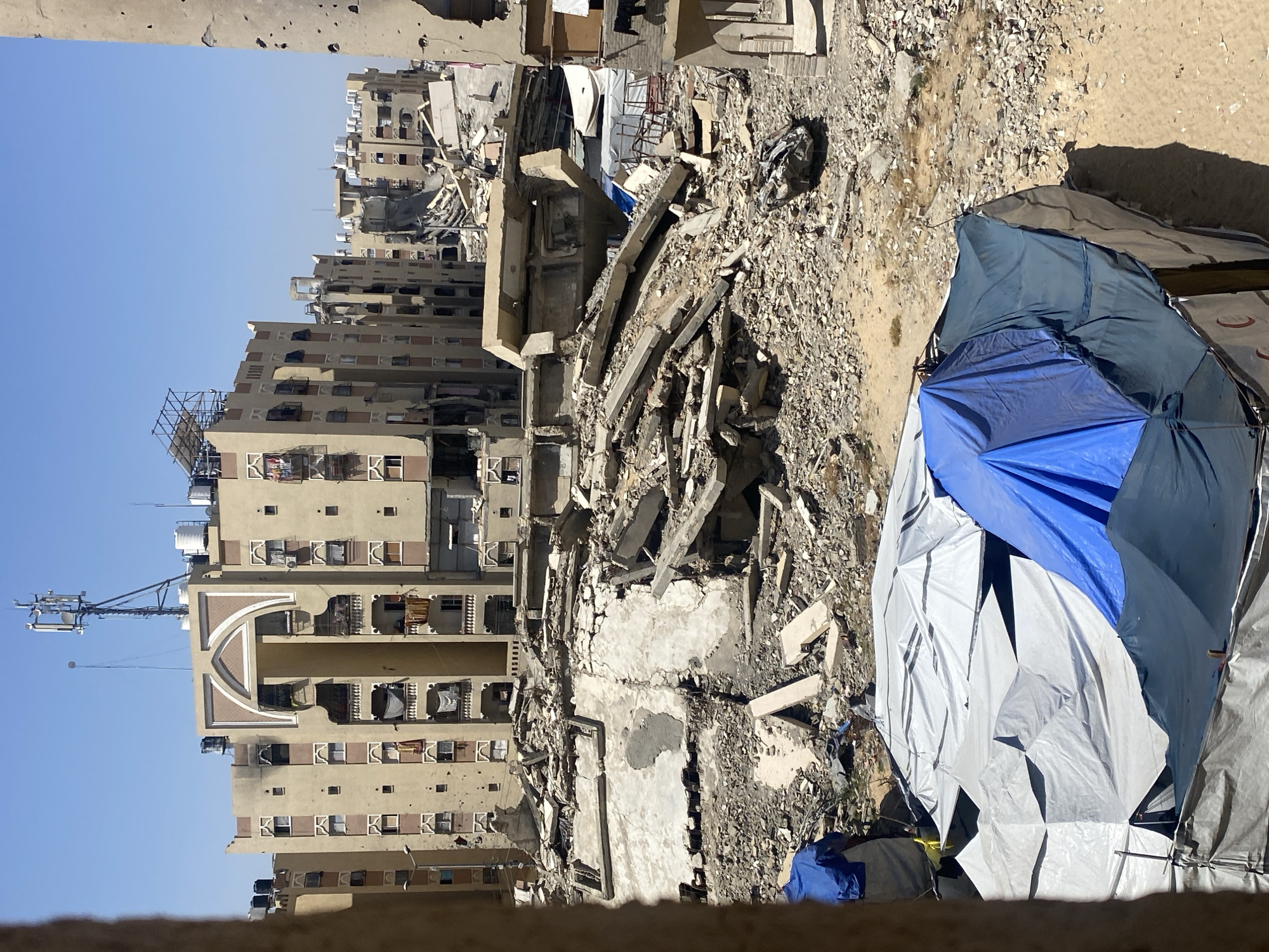 Makeshift shelter documented amid destruction in Khan Yunis