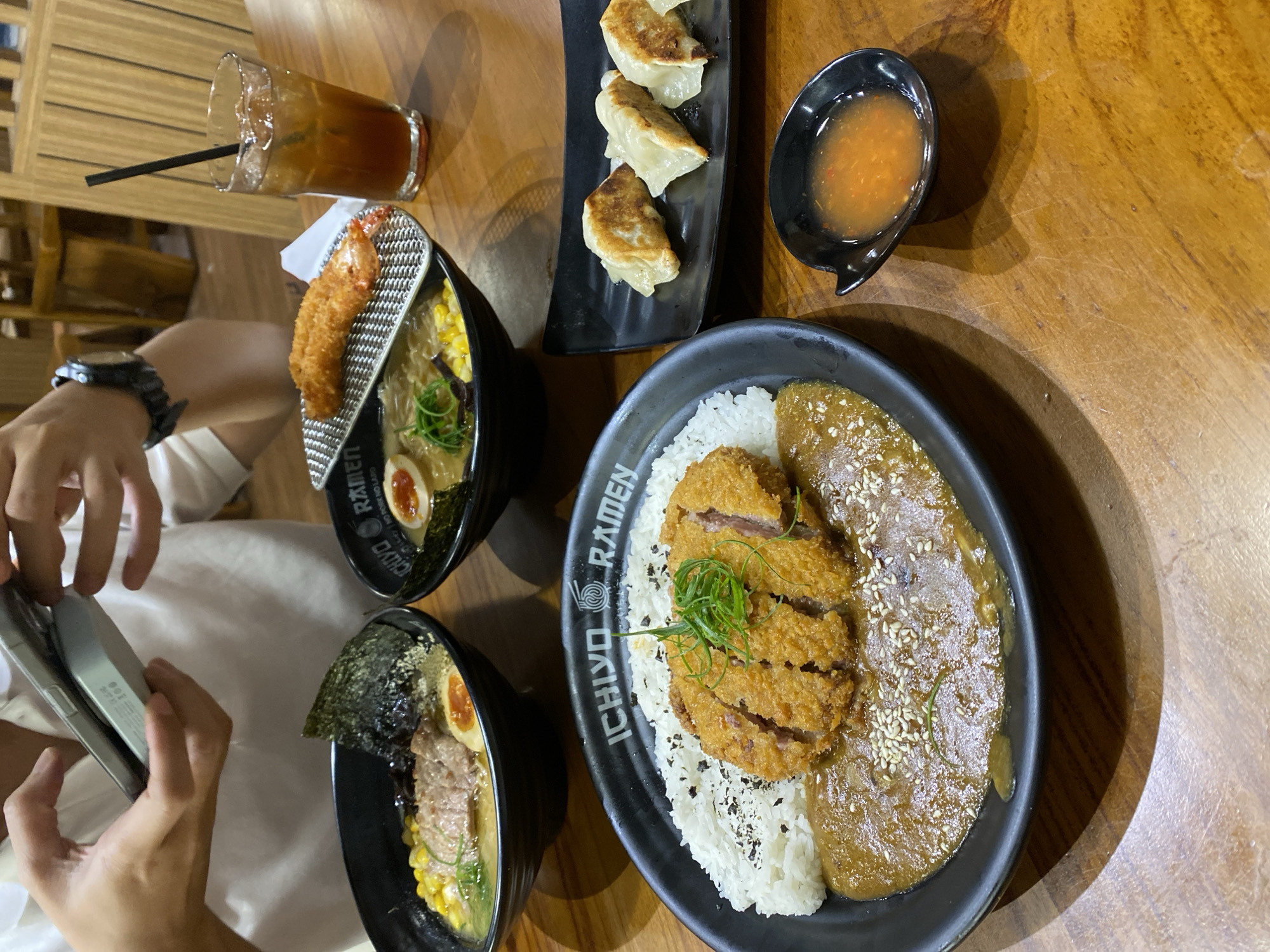Two bowls of ramen photographed at a Bandung restaurant