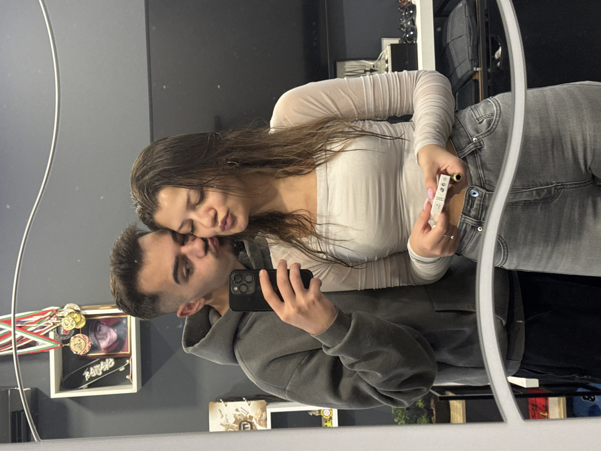 Couple Takes Mirror Selfie in Early Morning Sofia