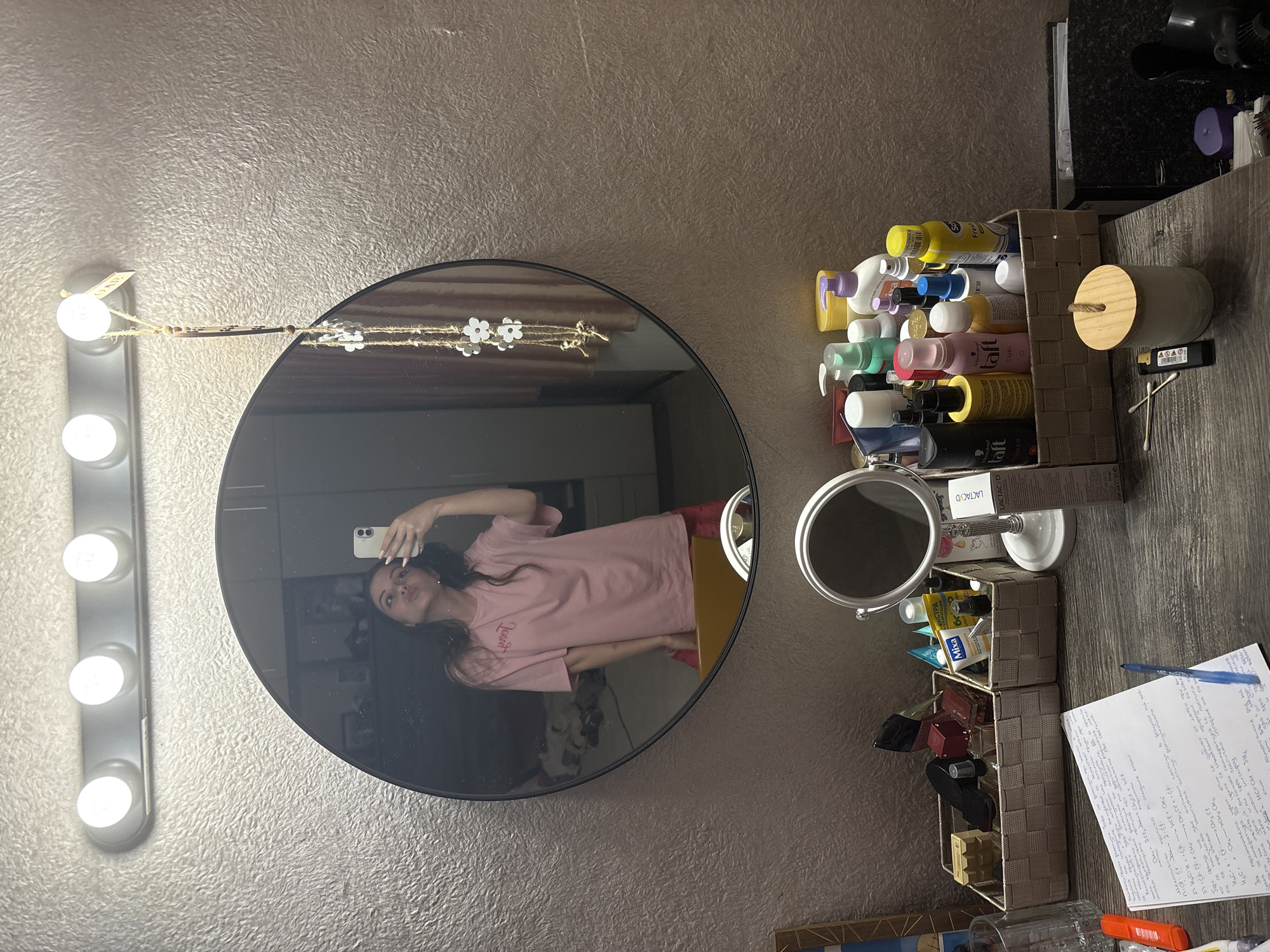 Woman takes selfies in mirrors in Bulgarovo, Bulgaria