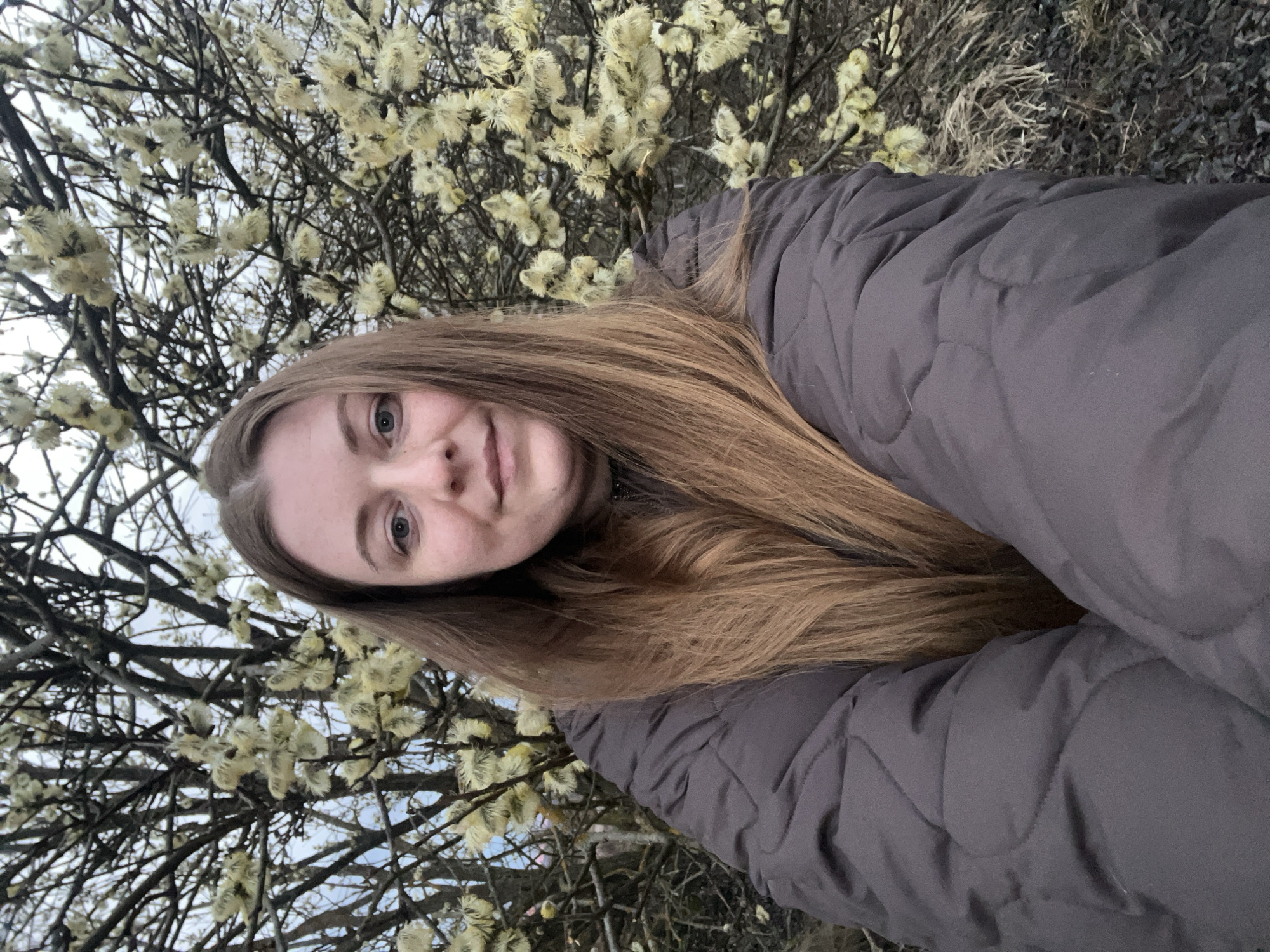 Woman takes spring selfies with blooming willows in Russia