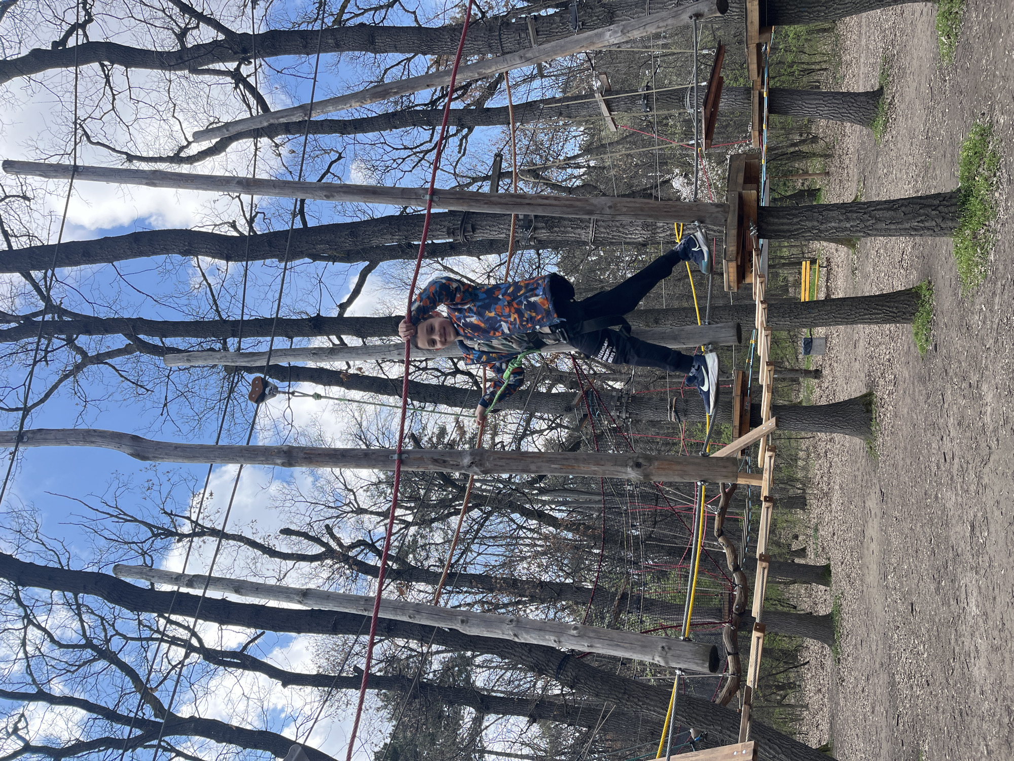 Child navigates treetop adventure course in Sofia park