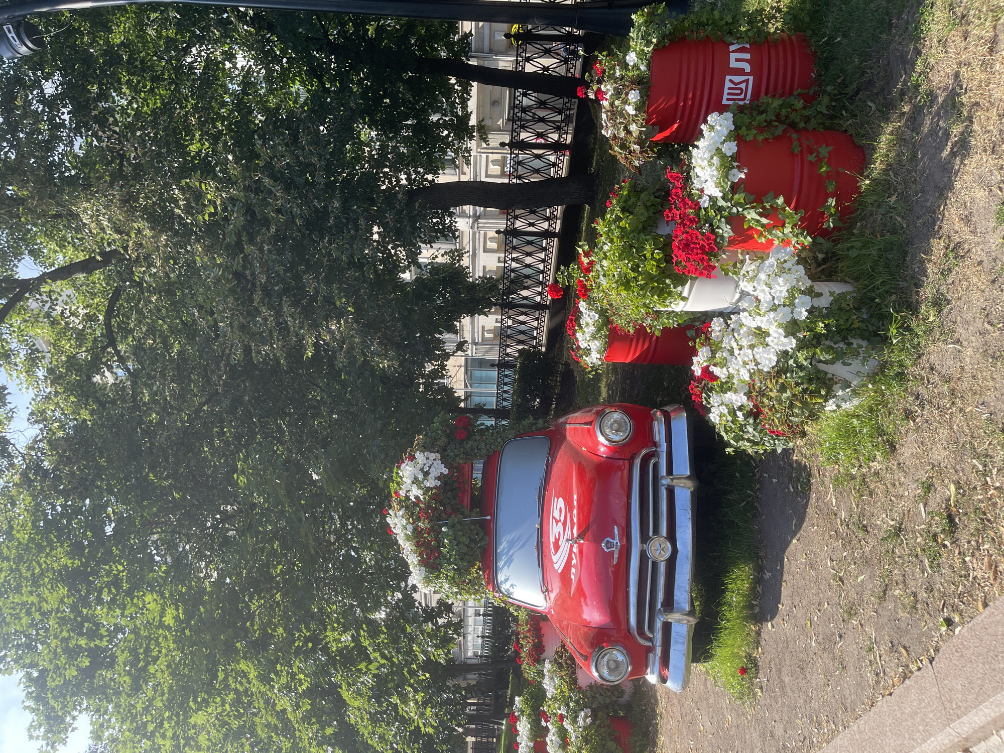 Flower-covered Soviet vehicles on display in central Moscow