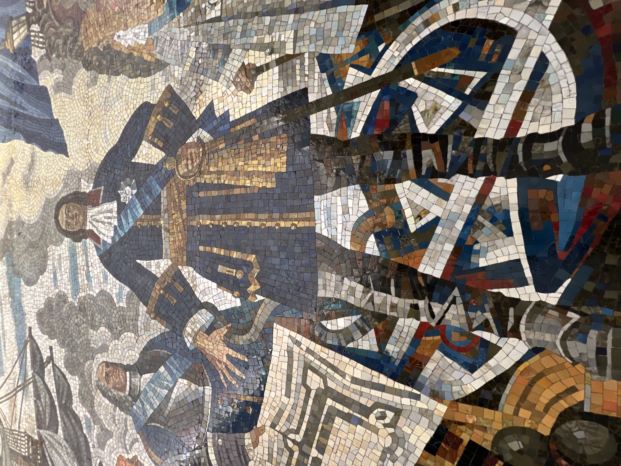 Naval battle mosaic documented at Saint Petersburg Metro station
