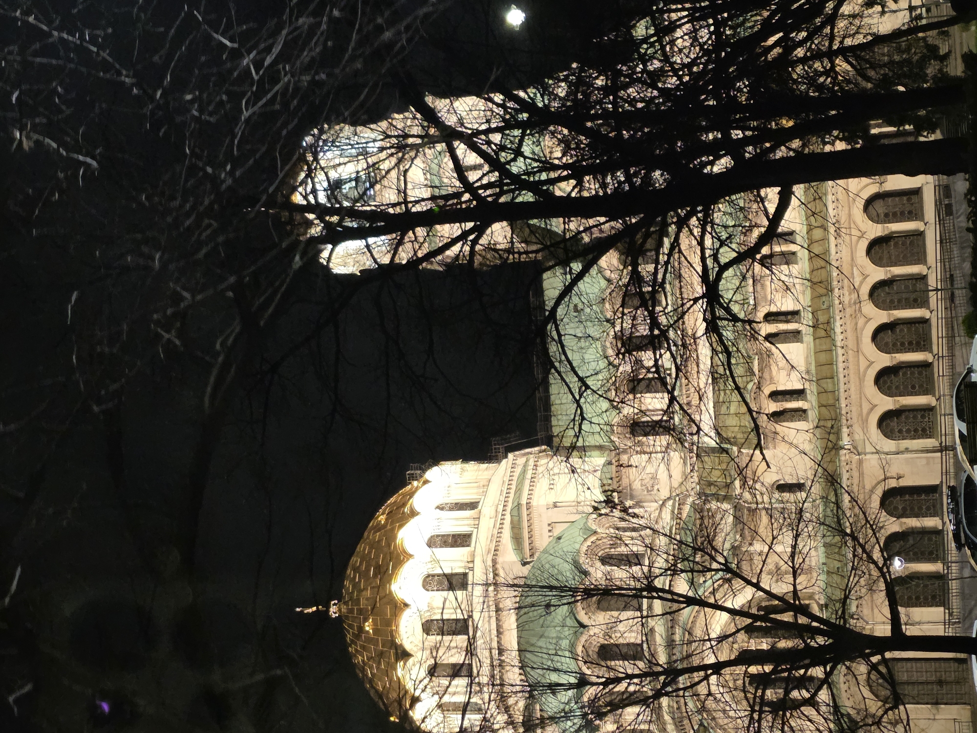 Alexander Nevsky Cathedral illuminated at night in Sofia
