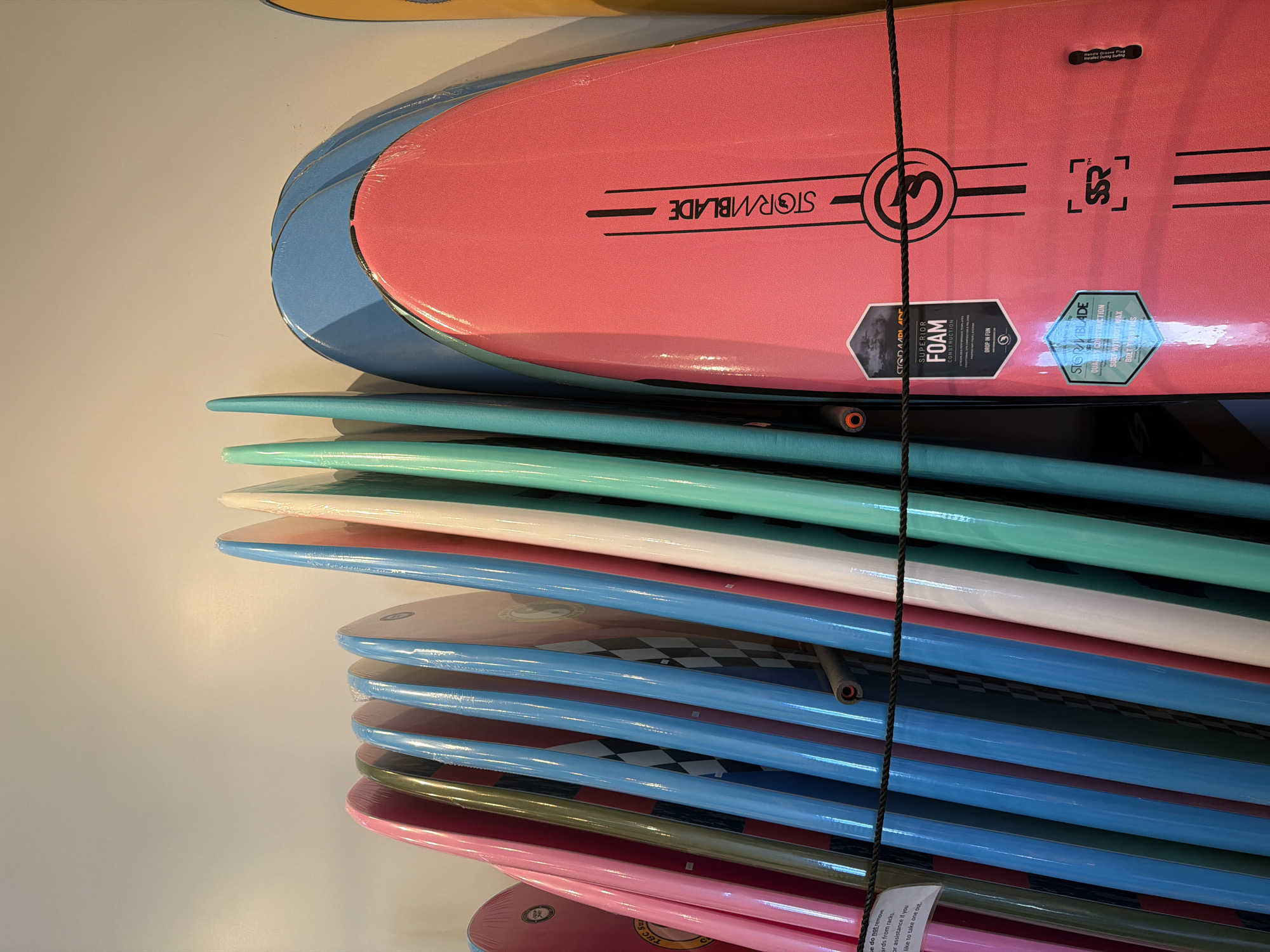 Surfboards and a green smoothie at a Malibu shop