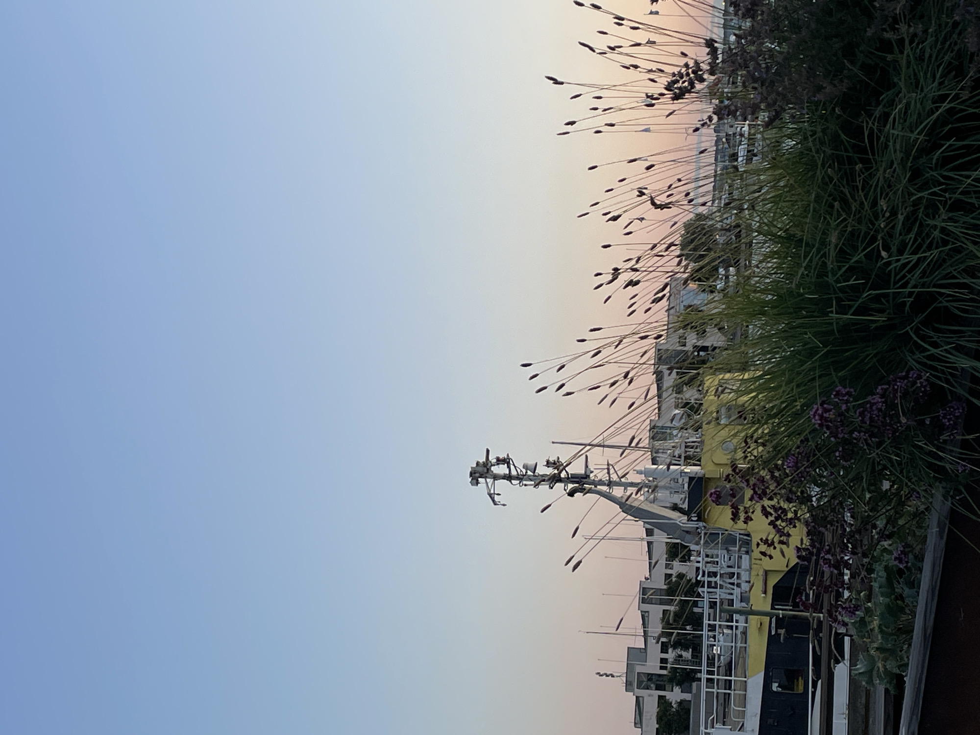 Tallinn harbor at dusk, soft gradient sky over the marina