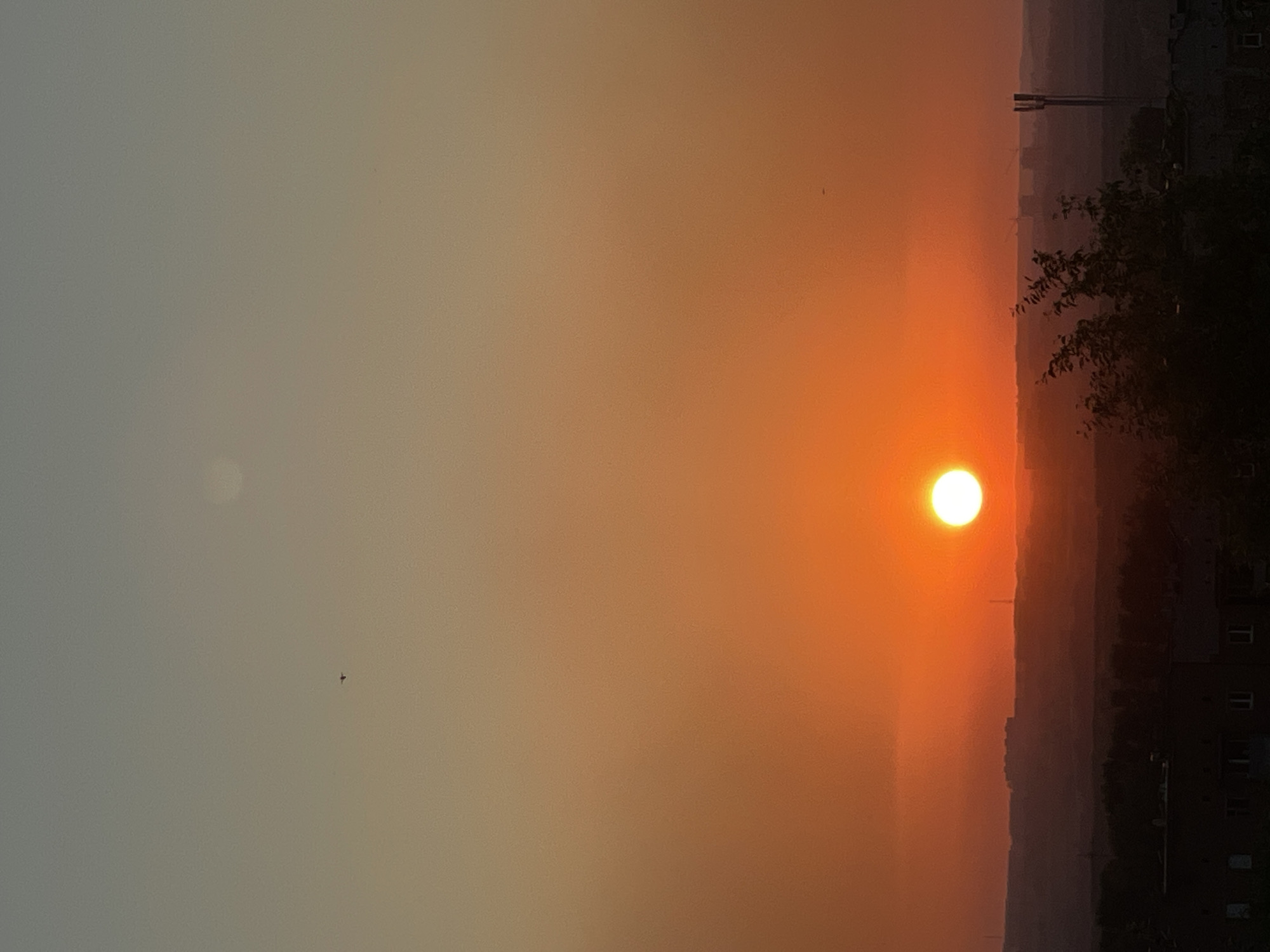 Backyard evening in Novokuznetsk under a fiery summer sunset