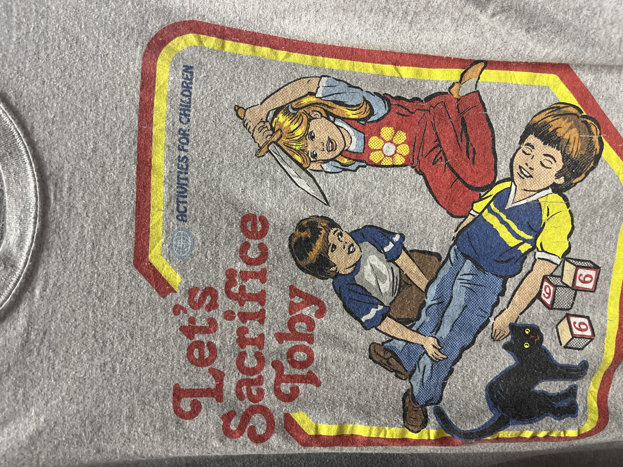 T-shirt displays unusual cartoon graphic in Montenegro village