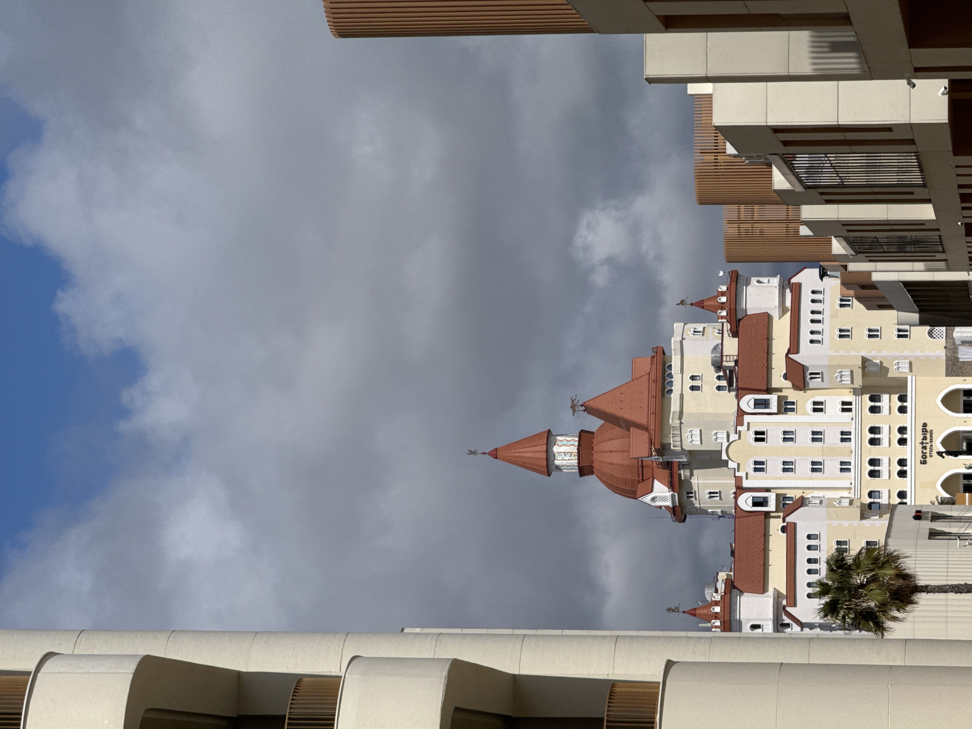 Morning walkthrough captures modern Sirius cityscape and castle hotel