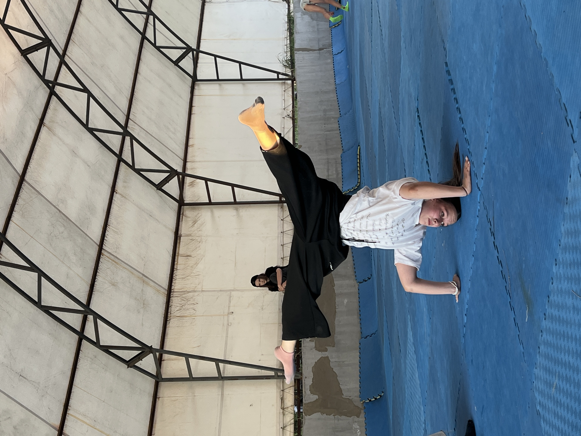 Martial arts and acrobatics training under a canopy in Krasnoturansk