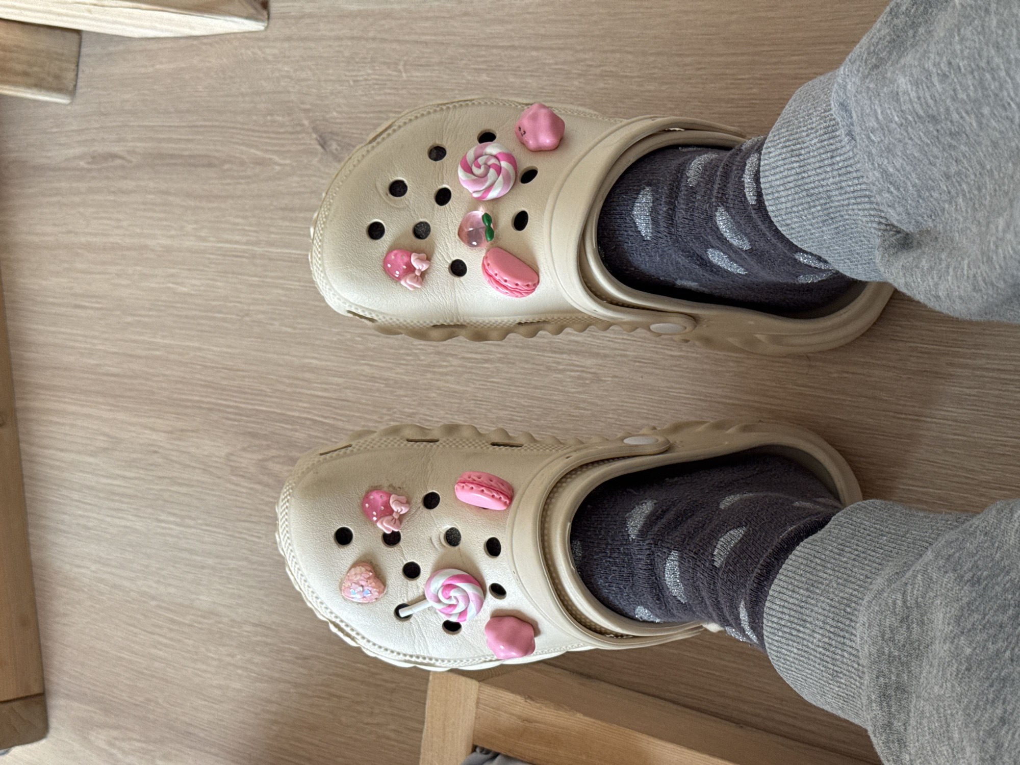 Candy-decorated Crocs spotted in Sofia street fashion moment